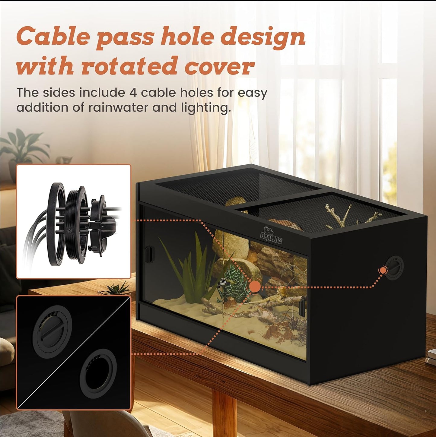 4x2x2 (120 Gallon) PVC Reptile Enclosure, RepWild Terrarium/Tank with Heavy-Duty Screen Top, Glass Sliding Doors & Lock for Bearded Dragons, Ball Python, Geckos, Lizards