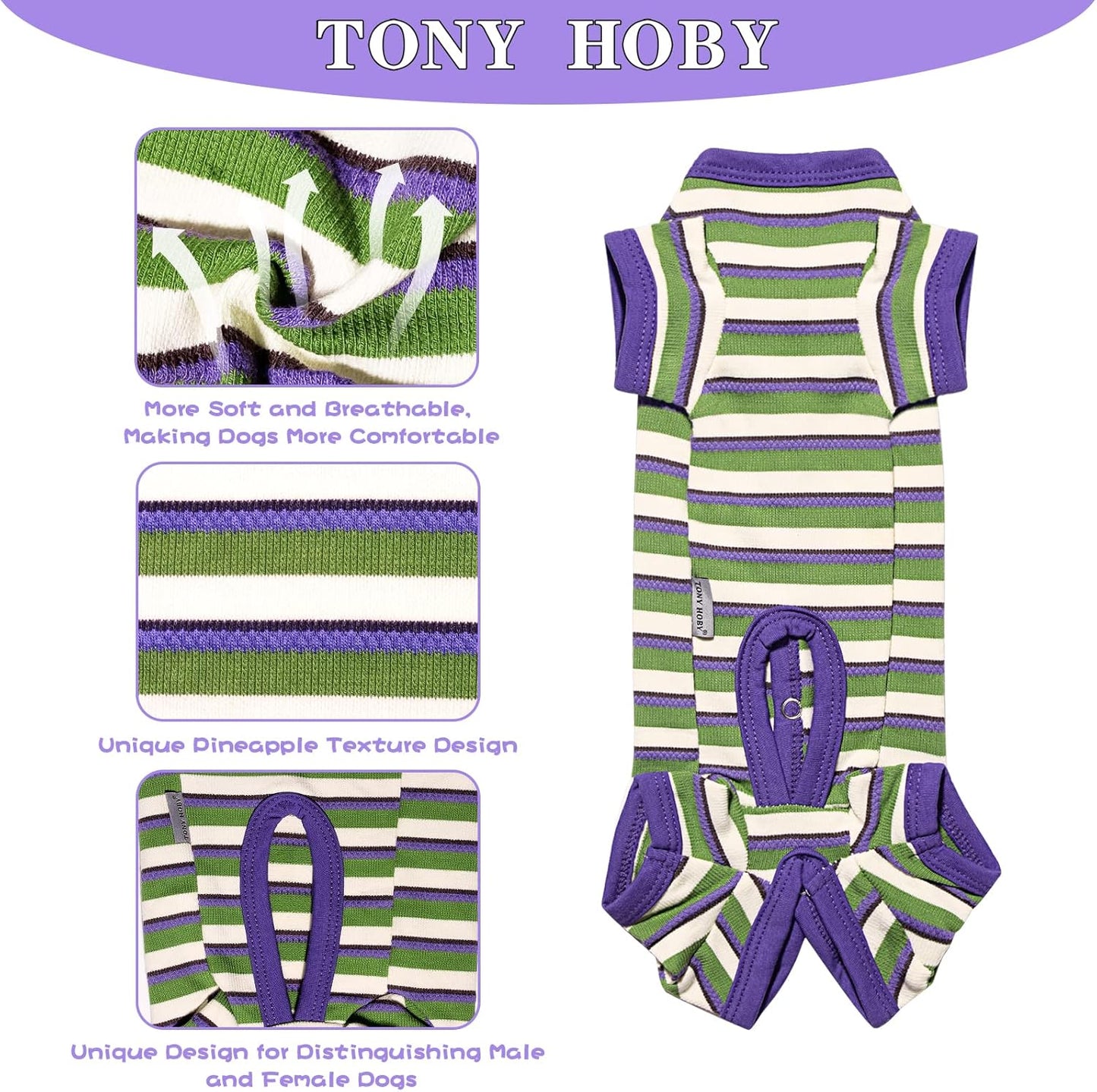 TONY HOBY Dog Pajamas, Knitted Dog Jumpsuit Shirt in Cold Weather, Dogs Surgical Recovery Suit for Small Medium Dogs (Purple&Green, Boy, XS)