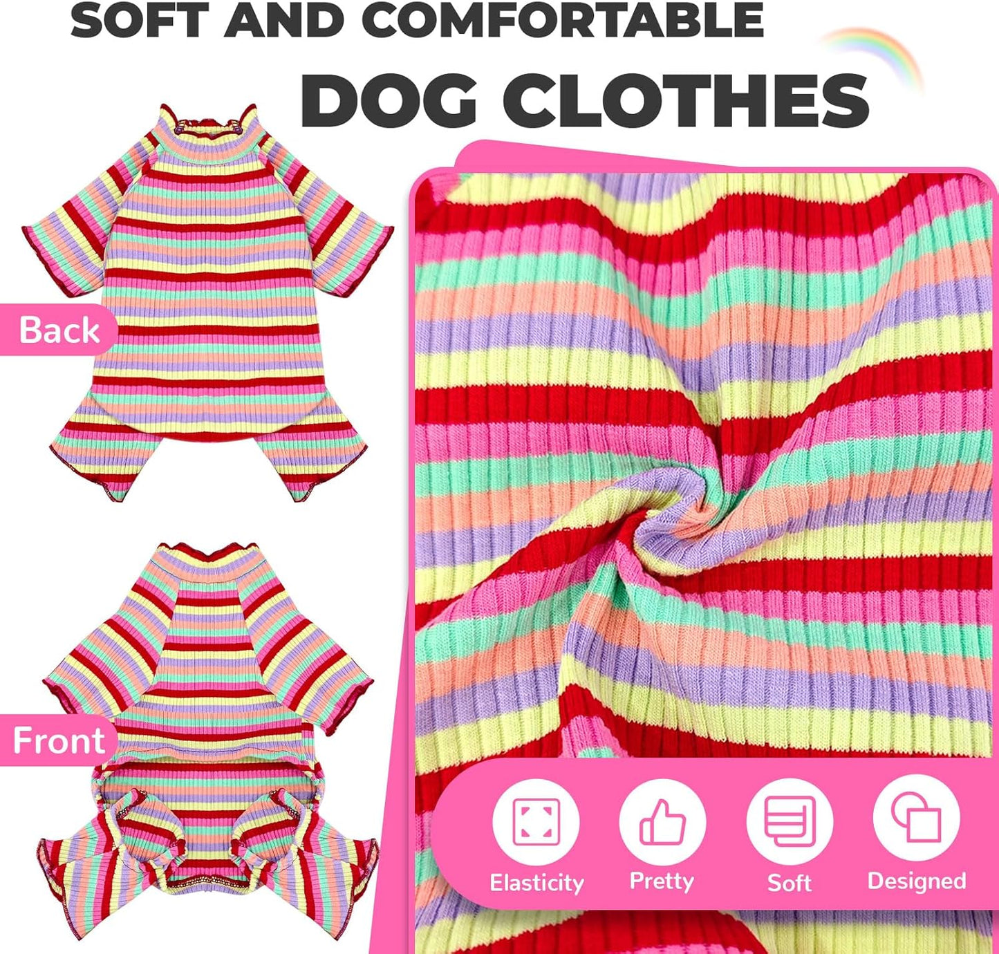 BAEJMJK Striped Dog Pajamas Stretchy Cute Four-Legged Boy Girl Dog Clothes with Sleeves Comfortable Dogs Jumpsuit Colorful Pet Puppy Outfits Apparel for Small Medium Dogs Cats(Red,Small)