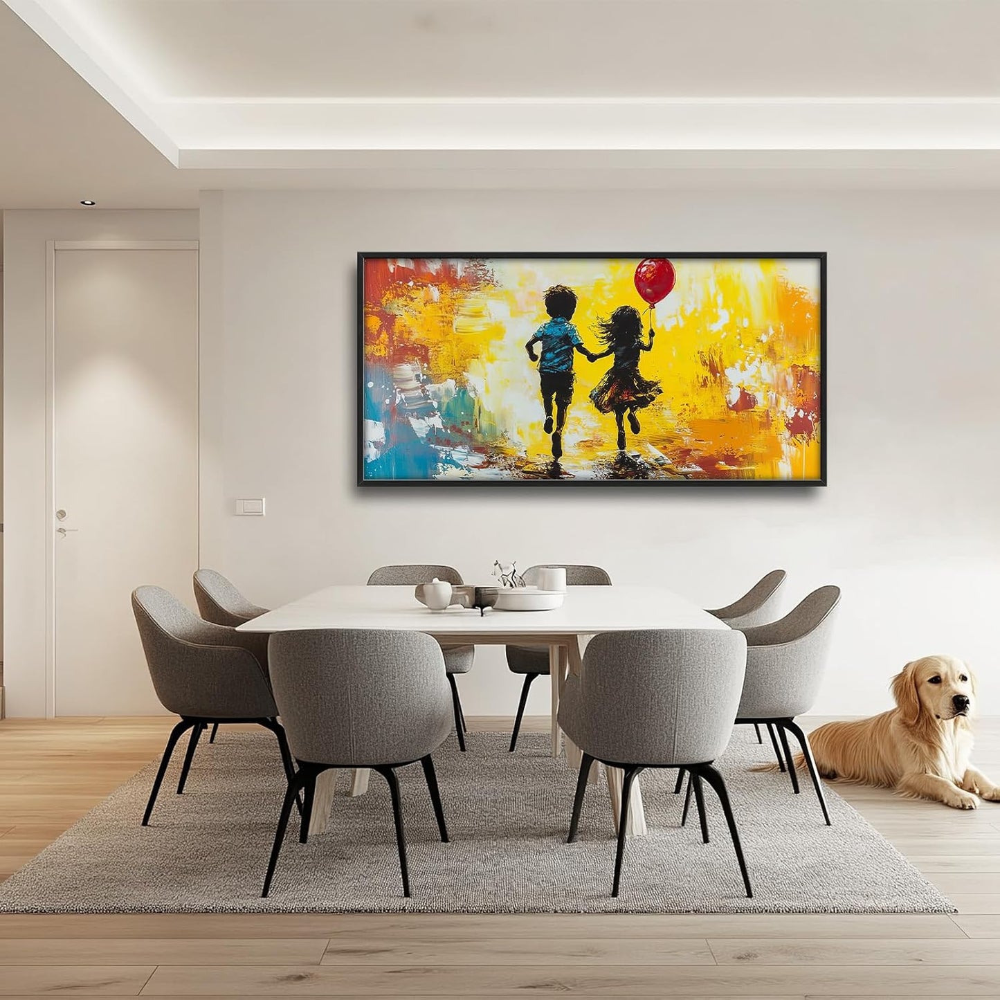 Framed Large Banksy Wall Art for Living Room, Oversized Colorful Graffiti Children Wall Decor, Peaceful Canvas Painting Pictures Modern Artwork Home Decoration for Living Room Bedroom 60"x30"