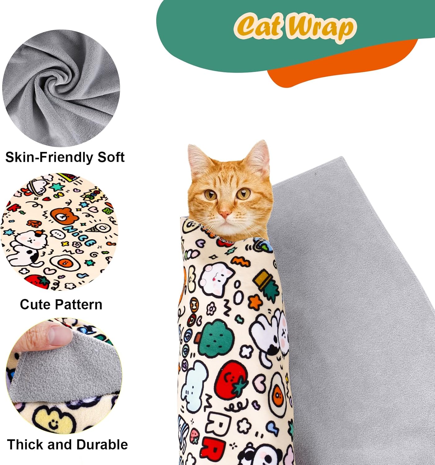 Cat Wrap for Cutting Nails and Grooming(27" x27"), Cat Restraint Wrap for Nail Clipping,Self-Adhesive Fabric Cat Swaddle Burrito Wrap for Nail Trimming (Graffiti Style)