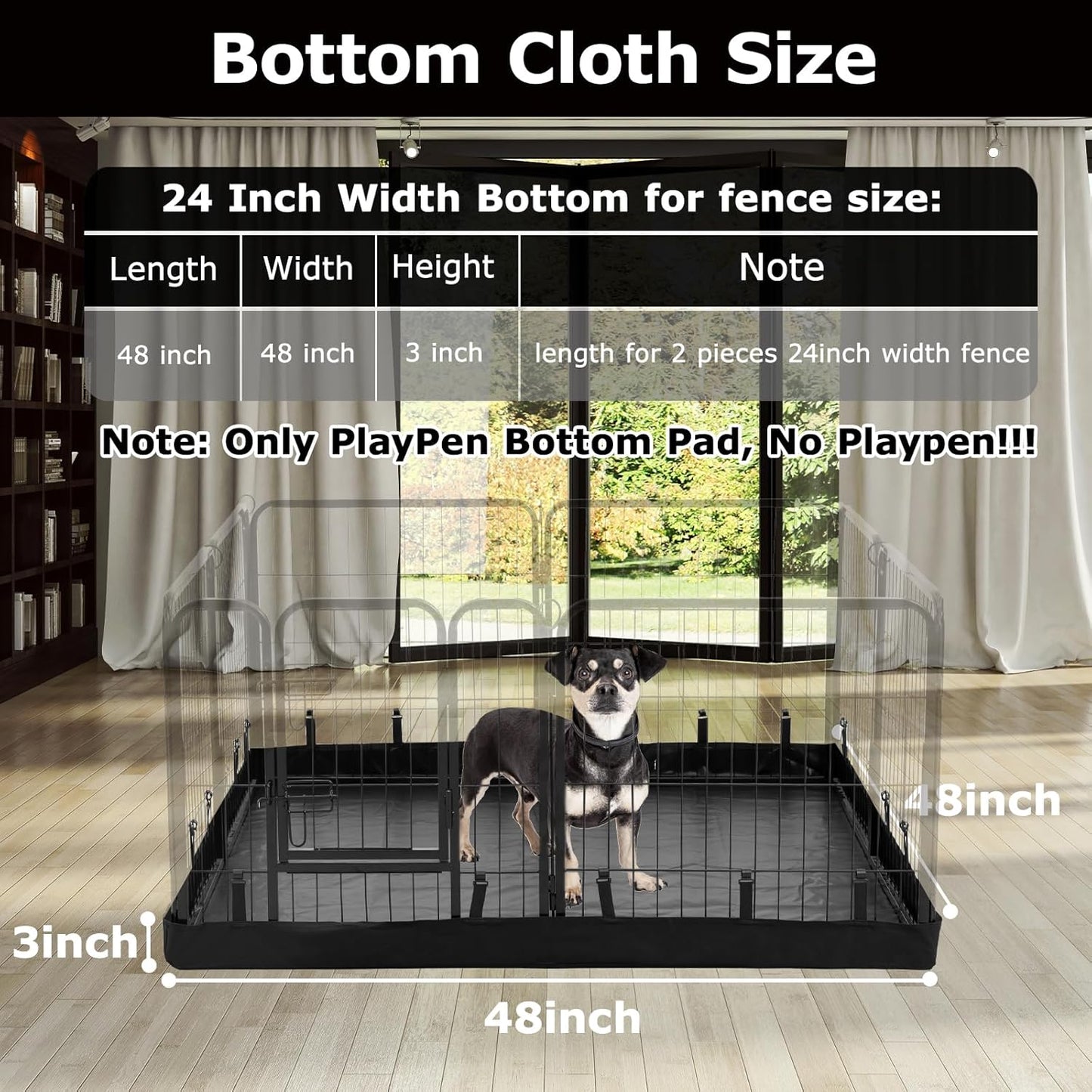 PJYuCien Rectangle Dog Playpen Bottom Pad - Fits 8 Panels 32" Width Metal Dog Pen -64"x64" Size 600D Oxford Cloth Waterproof Playpen Bottom Pad (Note: No Playpen)