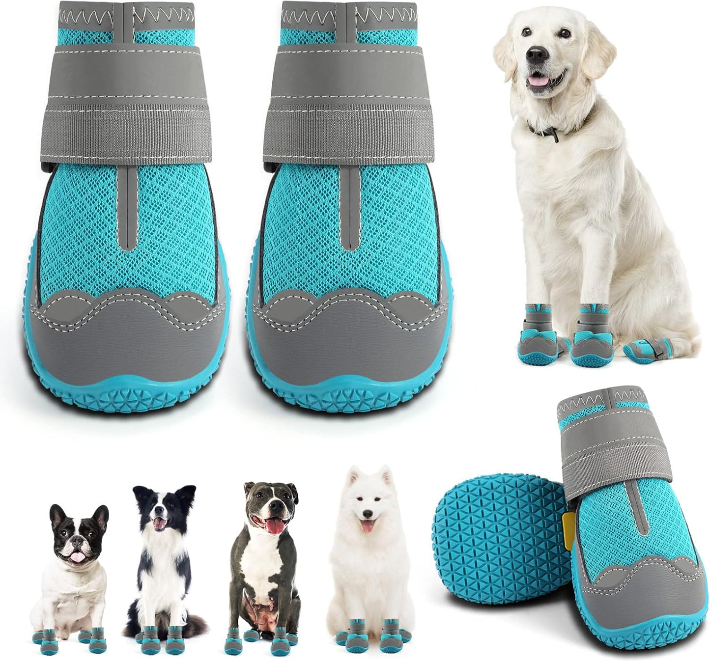 Dog Shoes for Small Dogs, Dog Boots & Paw Protectors for Hardwood Floors, Outdoor Dog Booties for Hot Pavement Winter Snow Hiking, Breathable Dog Shoes with Reflective Strips Size 1