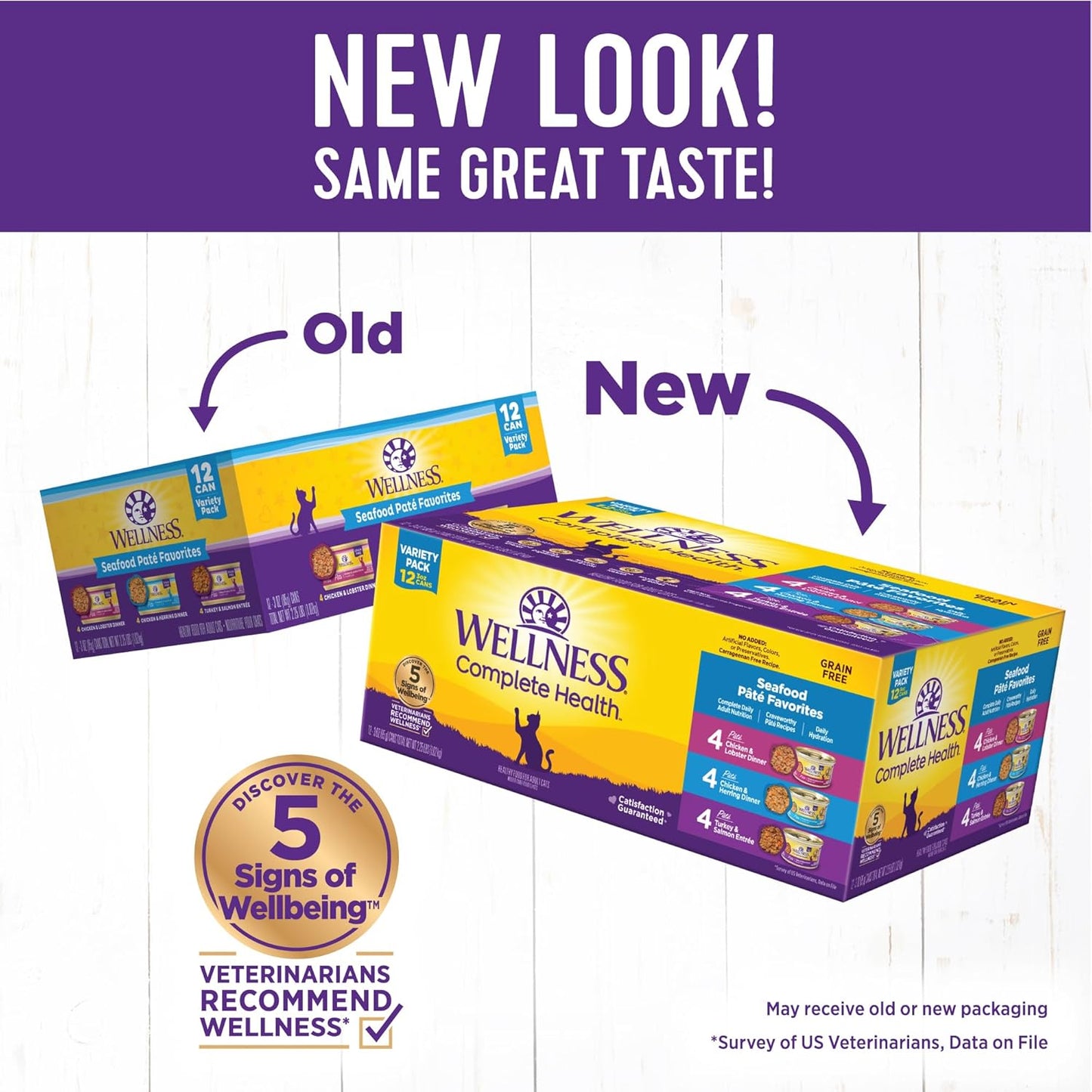 Wellness Complete Health Pate Adult Wet Cat Food, Natural, Protein-Rich, Grain-Free, 3 Ounce, 12 Pack, (Seafood Variety Pack)