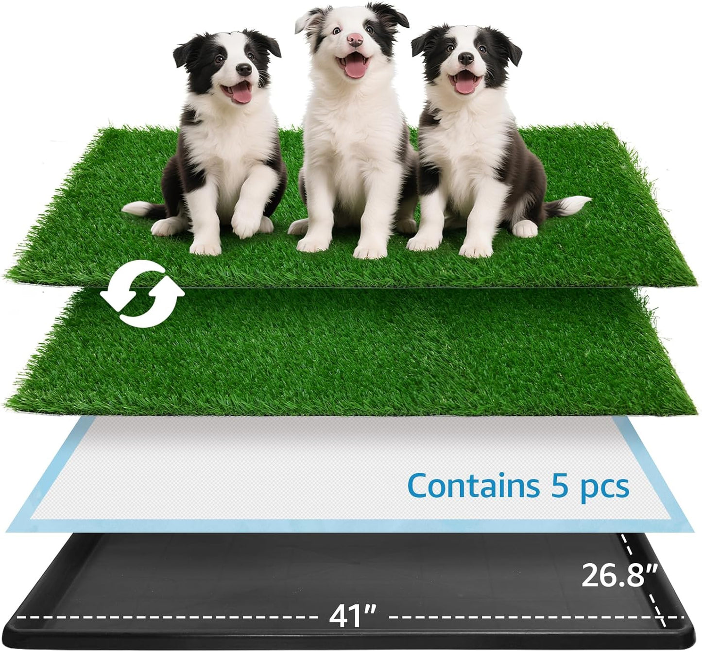 Dog Grass pad with Tray,41”x 26.8” Indoor Dog Potty with 2 Packs Replacement Artificial Fake Grass-5 Packs Disposable Puppy Pads,for Puppy Training Apartment, Outdoor Use