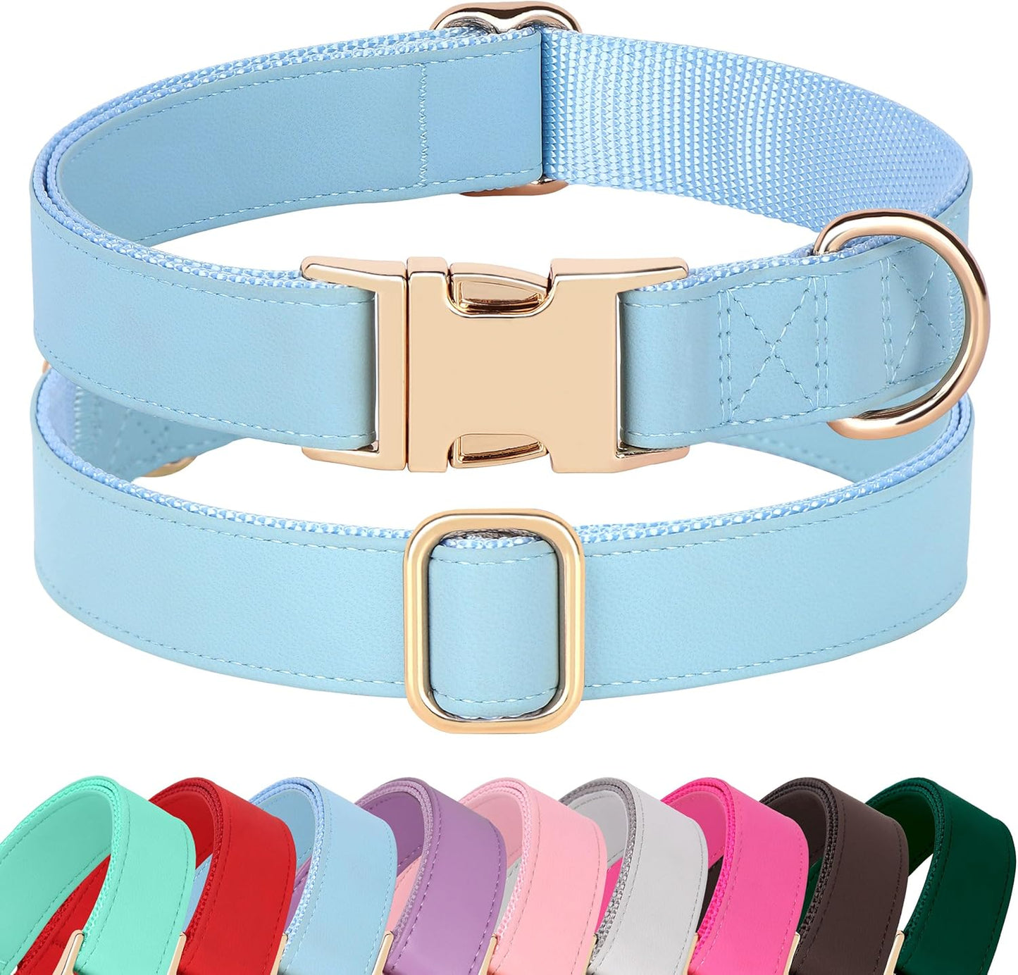 PET ARTIST Soft PU Leather Dog Collar for Medium Dogs, Bright & Classic Nylon Padded Durable Dog Collar Leather with Quick Release Metal Buckle Adjustable for Male Dogs, Neck Fit 13-19"