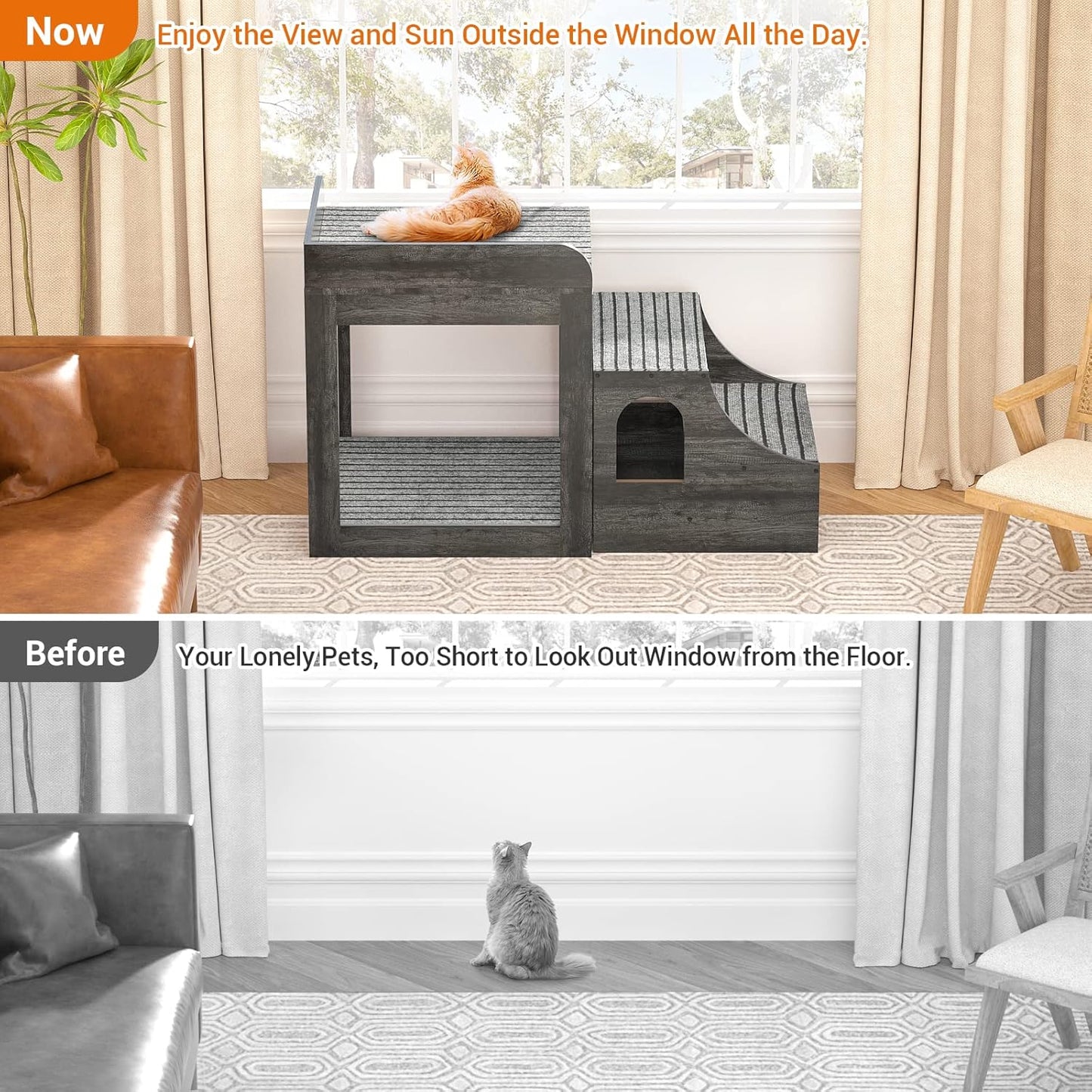 Cyclysio Super Large Multi-Level Pet Bunk Bed with Stairs, Mats, Drawers for Indoor Use, Grey