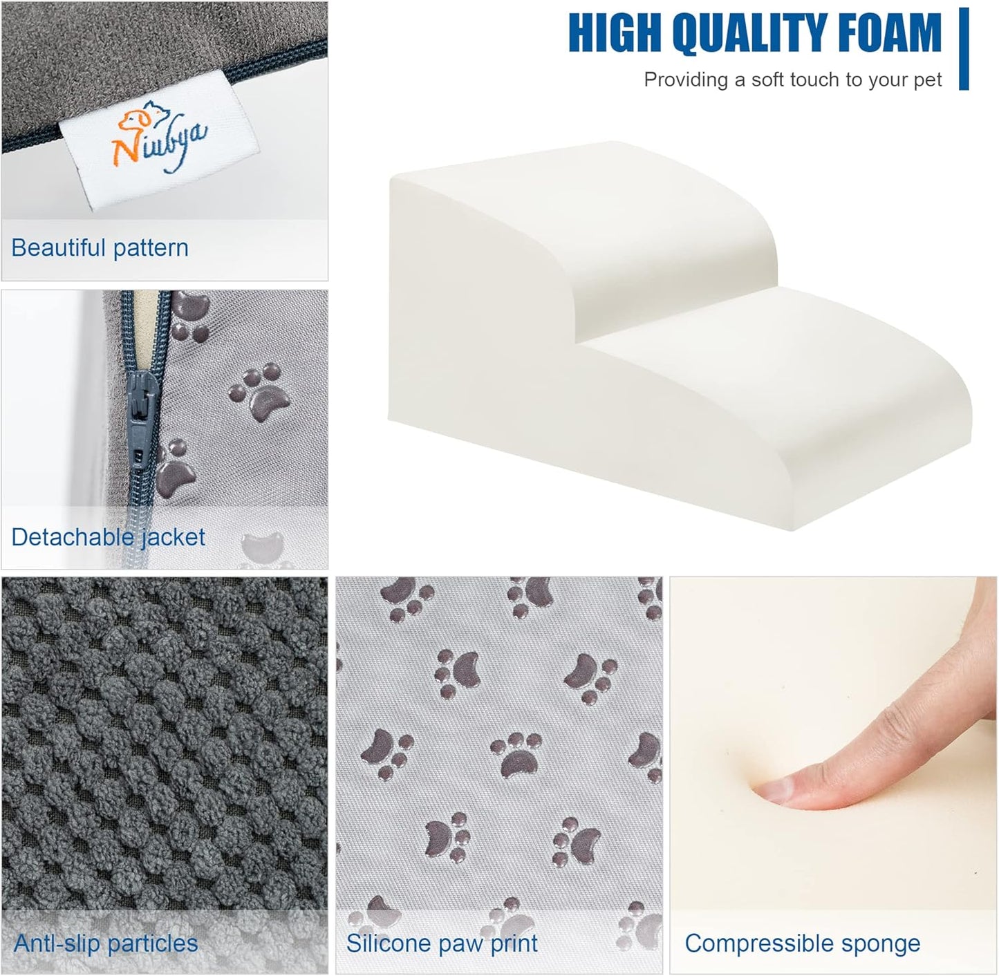 Dog Stairs for Small Dogs - High Density Foam Pet Steps, Extra Wide Dog Ramp with Non-Slip Bottom for High Beds, Couch and Sofa, Best for Dogs Injured, Older Doggy Cats