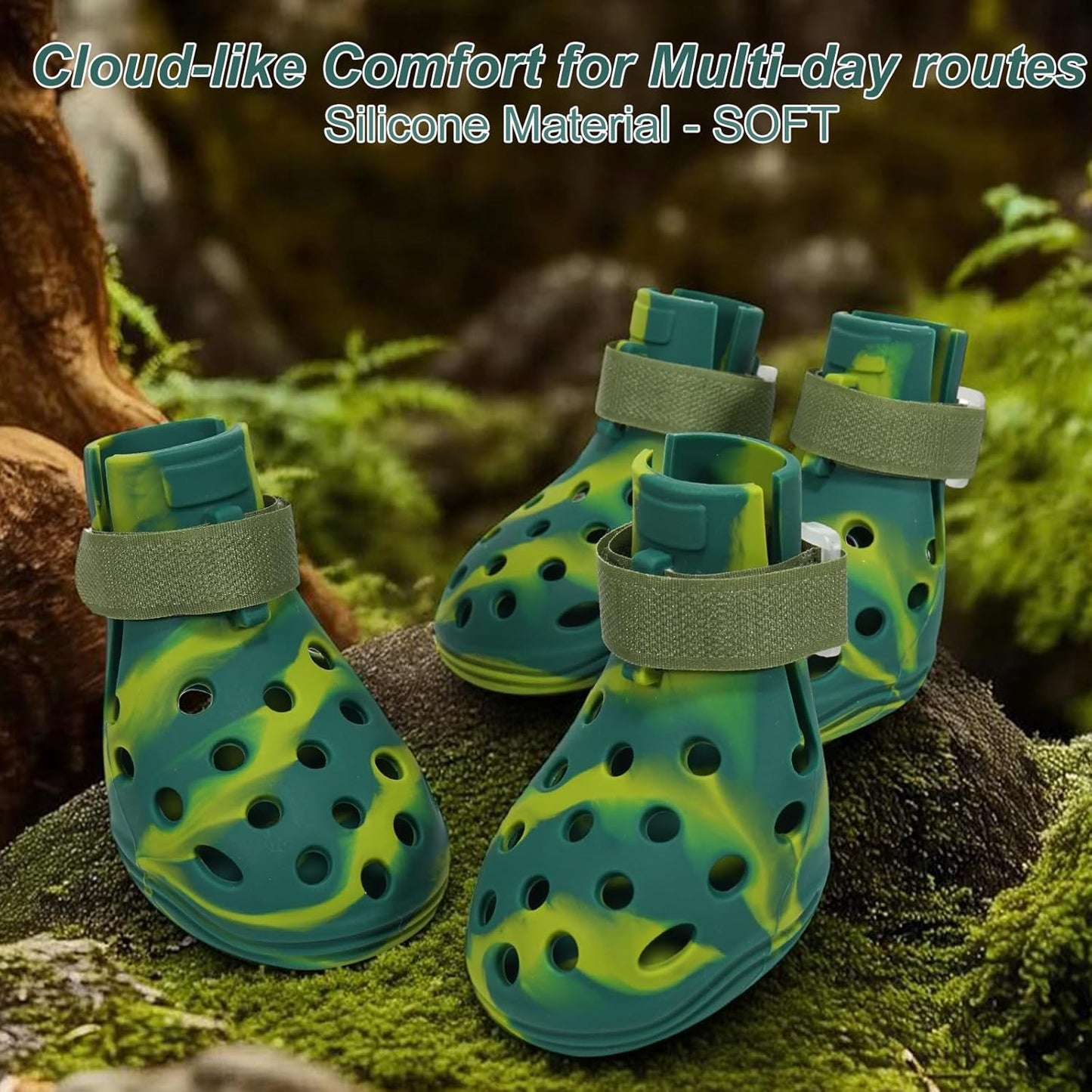 Dog Shoes for Hot Pavement and Snow, Silicone Dog Booties for Small Medium Large Dogs, Waterproof Paw Protectors- Non-Slip, Adjustable Straps, Dog Boots for Beach/Rain/Hiking (Green, L)