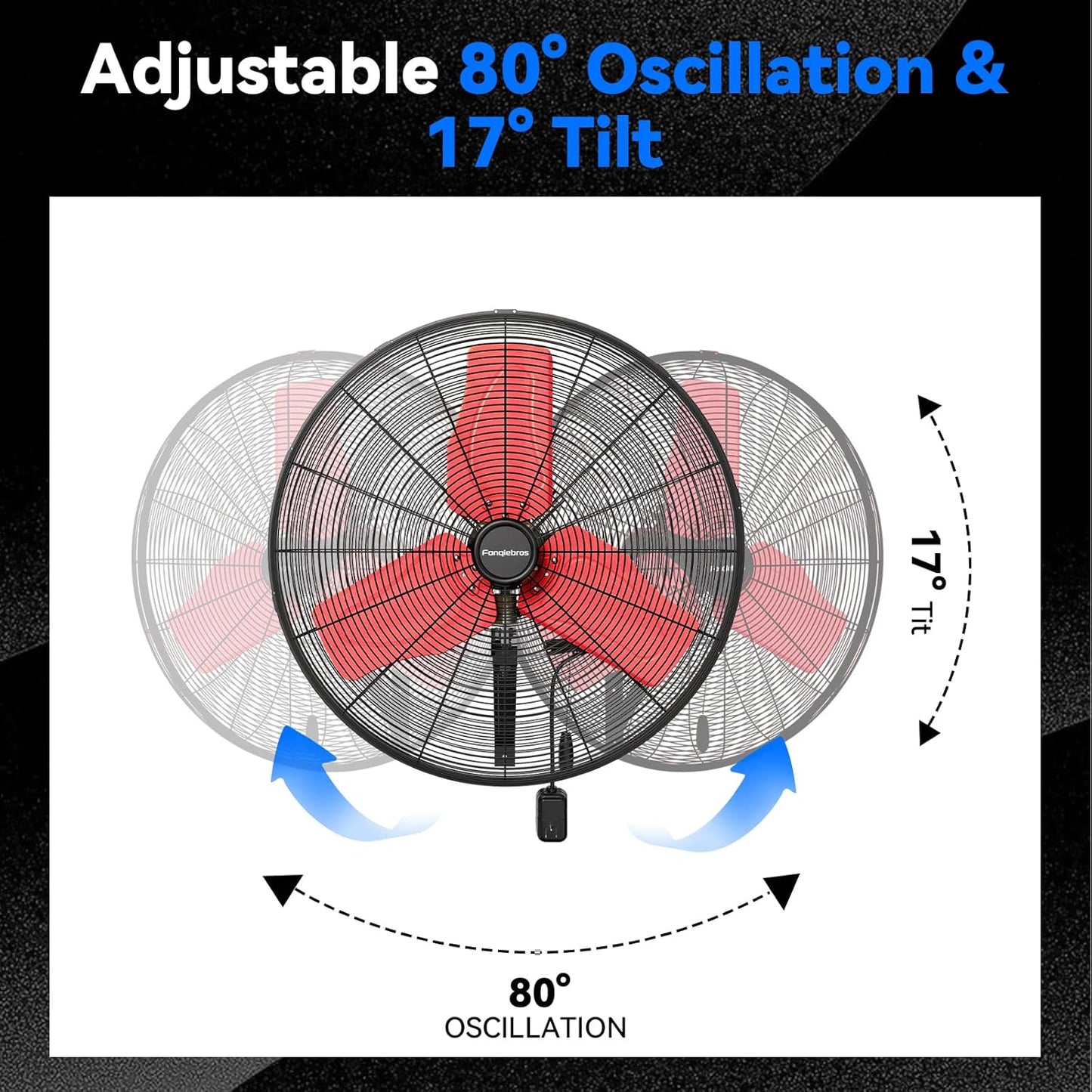 Pro 9500 CFM 24" Outdoor IP44 Waterproof Wall Mount Fan, 3-Speed Oscillating Metal Fans with Enclosure Motor, Heavy Duty Wall Fan for Patio, Warehouse, Garage, and Jobsite
