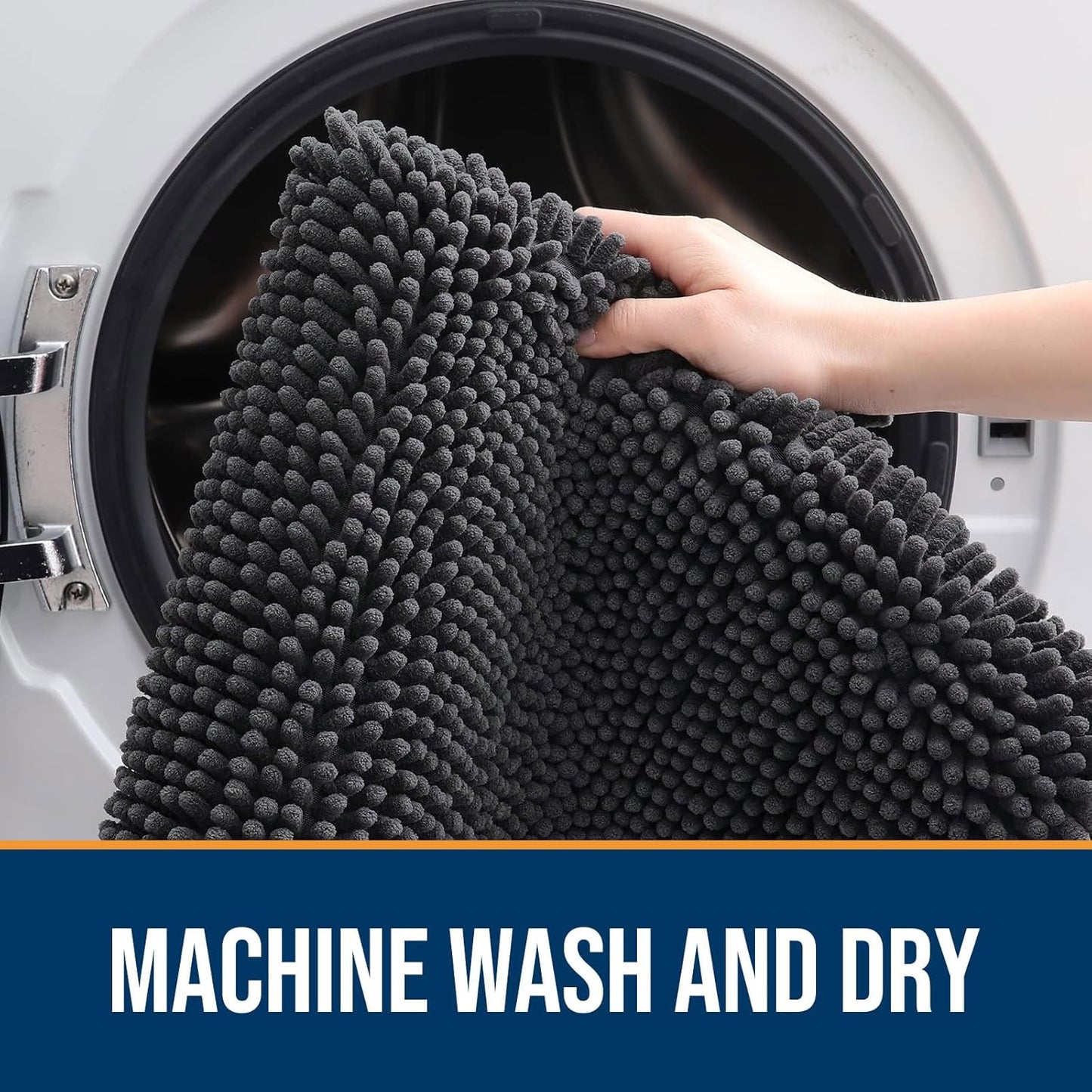 OLANLY Dog Door Mat for Muddy Paws 59x32, Absorbs Moisture and Dirt, Absorbent Non-Slip Washable Doormat, Quick Dry Chenille Mud Mat for Dogs, Entry Indoor Entryway Carpet for Inside Floor, Dark Grey