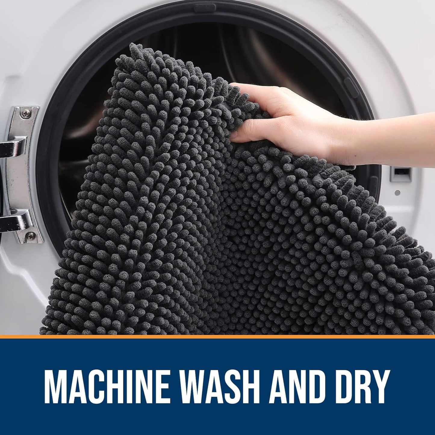 OLANLY Dog Door Mat for Muddy Paws 47x17, Absorbs Moisture and Dirt, Absorbent Non-Slip Washable Doormat, Quick Dry Chenille Mud Mat for Dogs, Entry Indoor Entryway Carpet for Inside Floor, Dark Grey