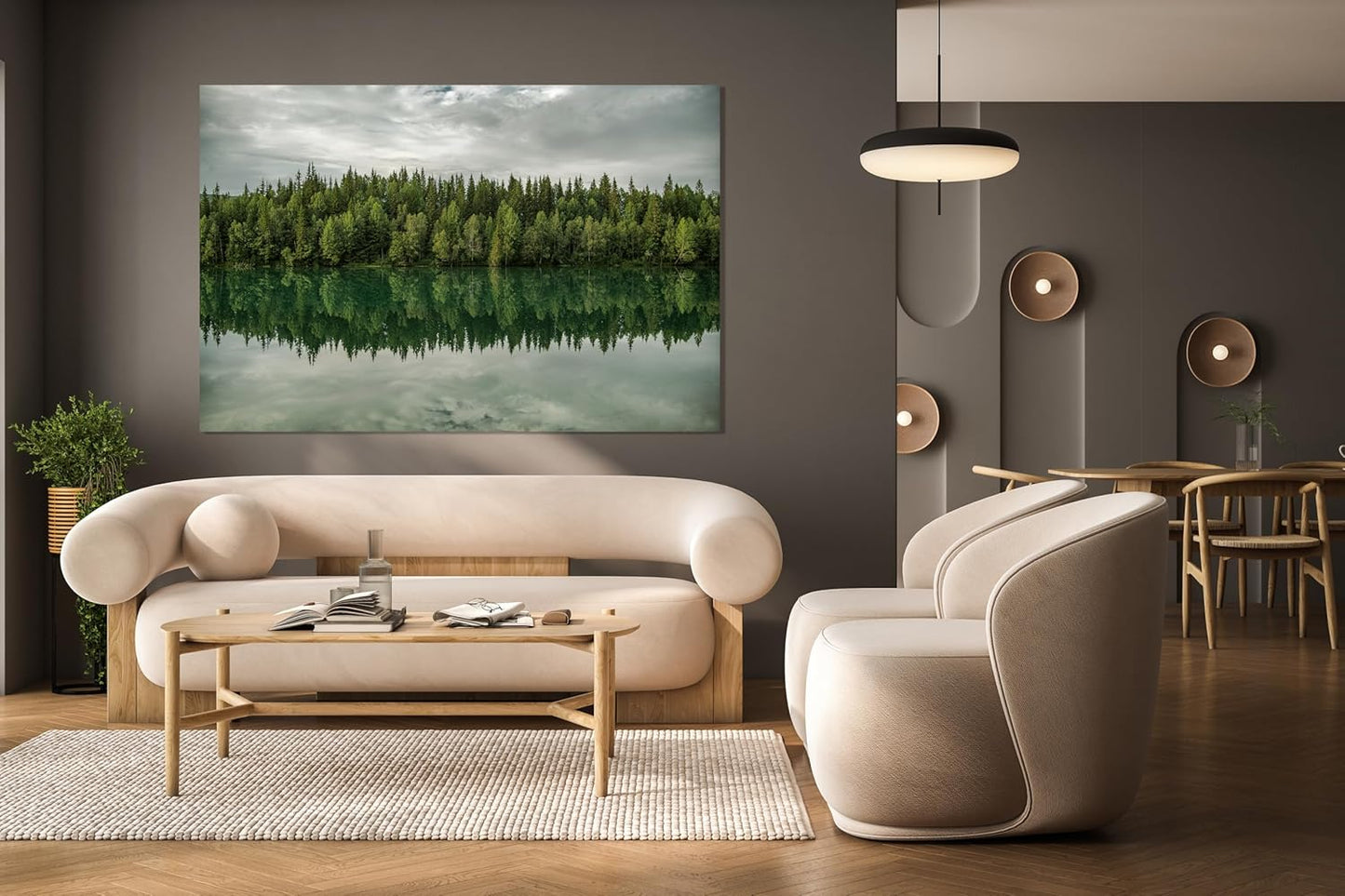 Nature Wall Art Prints - Ocean Forest Mountain Lake Canvas Landscapes - Small to Extra Large Living Room Bedroom Kitchen Bathroom Décor (Forest Reflection, 20L" x 30W")