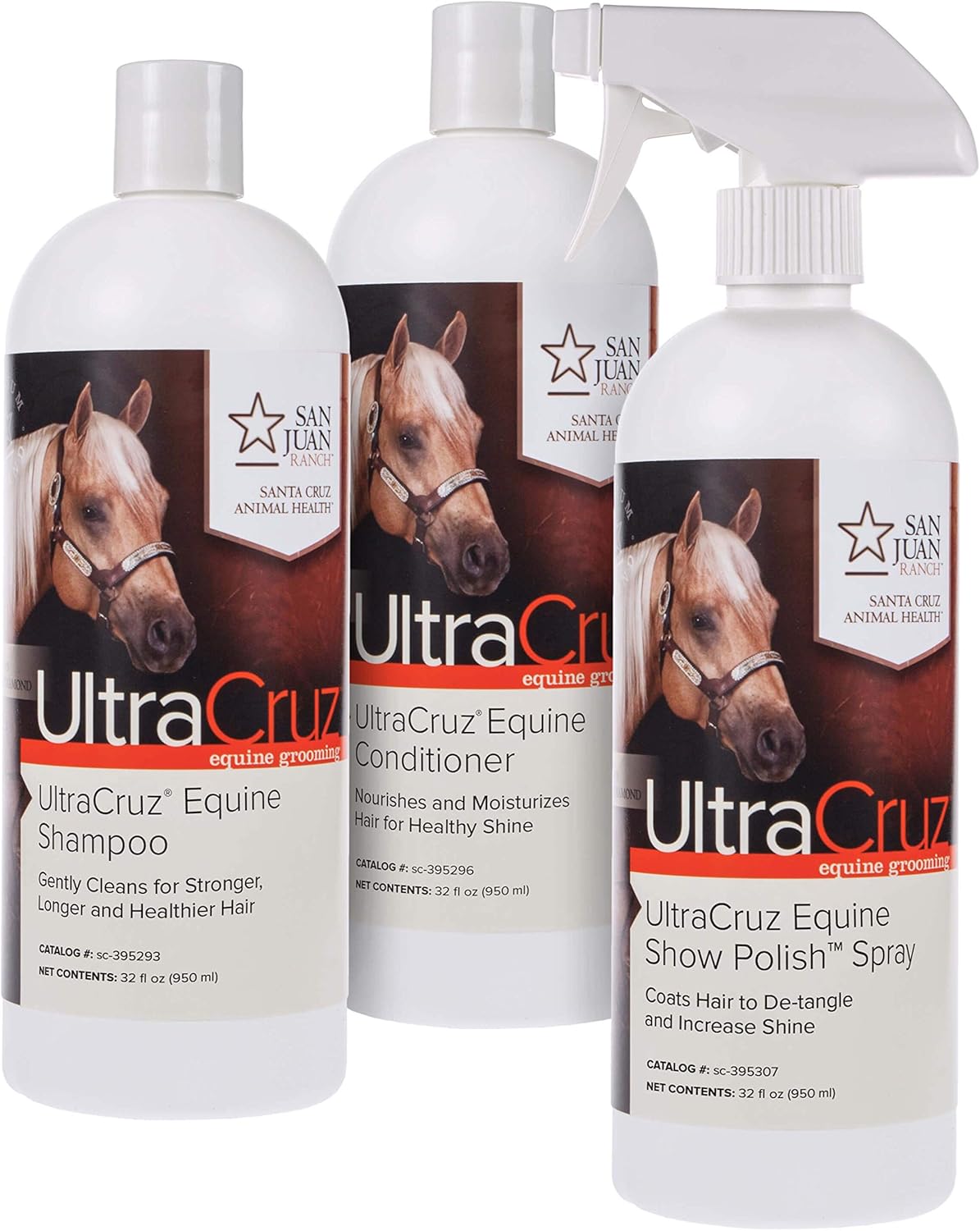 UltraCruz Equine Horse Shampoo, Conditioner and Show Polish Bundle, 32 oz Each