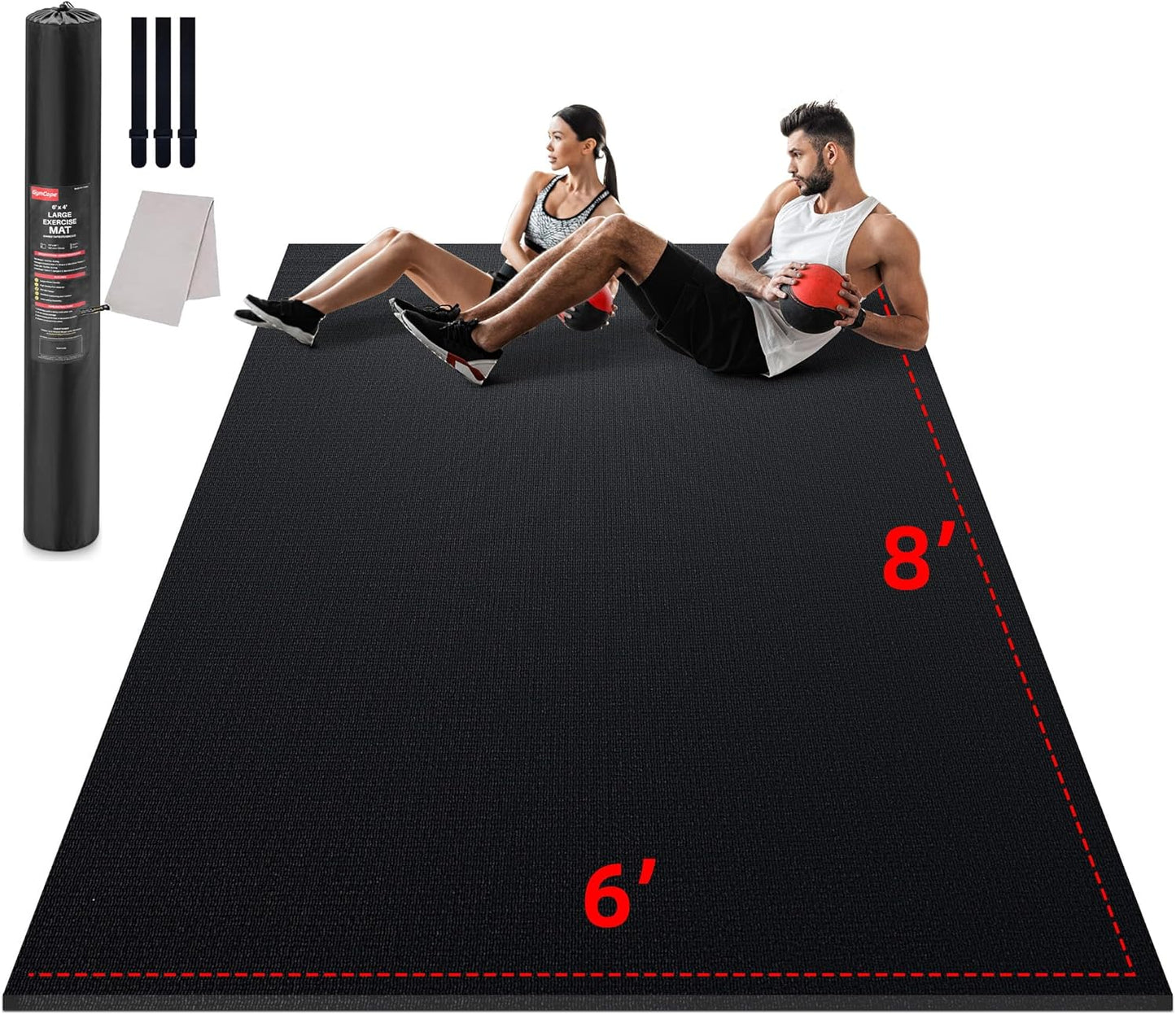 Large Exercise Mat for Home Workout,12‘x6’/10'x6'/9'x6'/8'x6'/7'x5'/6'x4' (7mm) Extra Thick Workout Mat, High-Density Gym Mat for Cardio, Jump Rope, MMA, Weights (Shoe-Friendly)