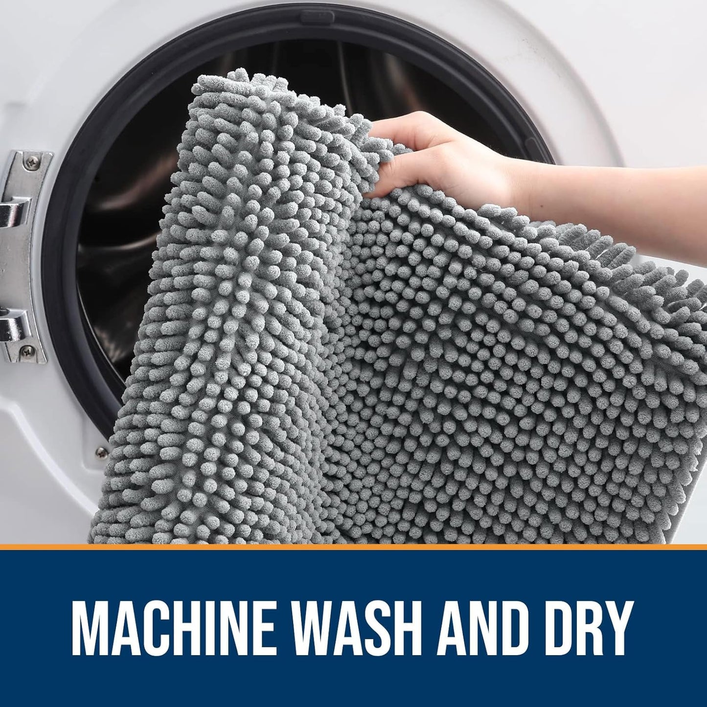 OLANLY Dog Door Mat for Muddy Paws 34x21, Absorbs Moisture and Dirt, Absorbent Non-Slip Washable Doormat, Quick Dry Chenille Mud Mat for Dogs, Entry Indoor Entryway Carpet for Inside Floor, Grey