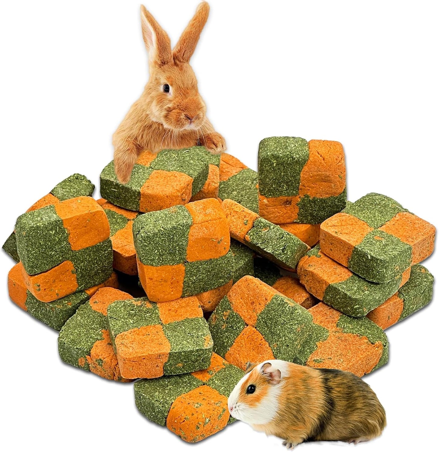 Fhiny 24 PCS Rabbit Chew Toys, Natural Timothy Hay Carrot Biscuit Handmade Bunny Molar Toys for Teeth Small Animal Snacks for Rabbits Guinea Pigs Chinchillas Hamsters Gerbils