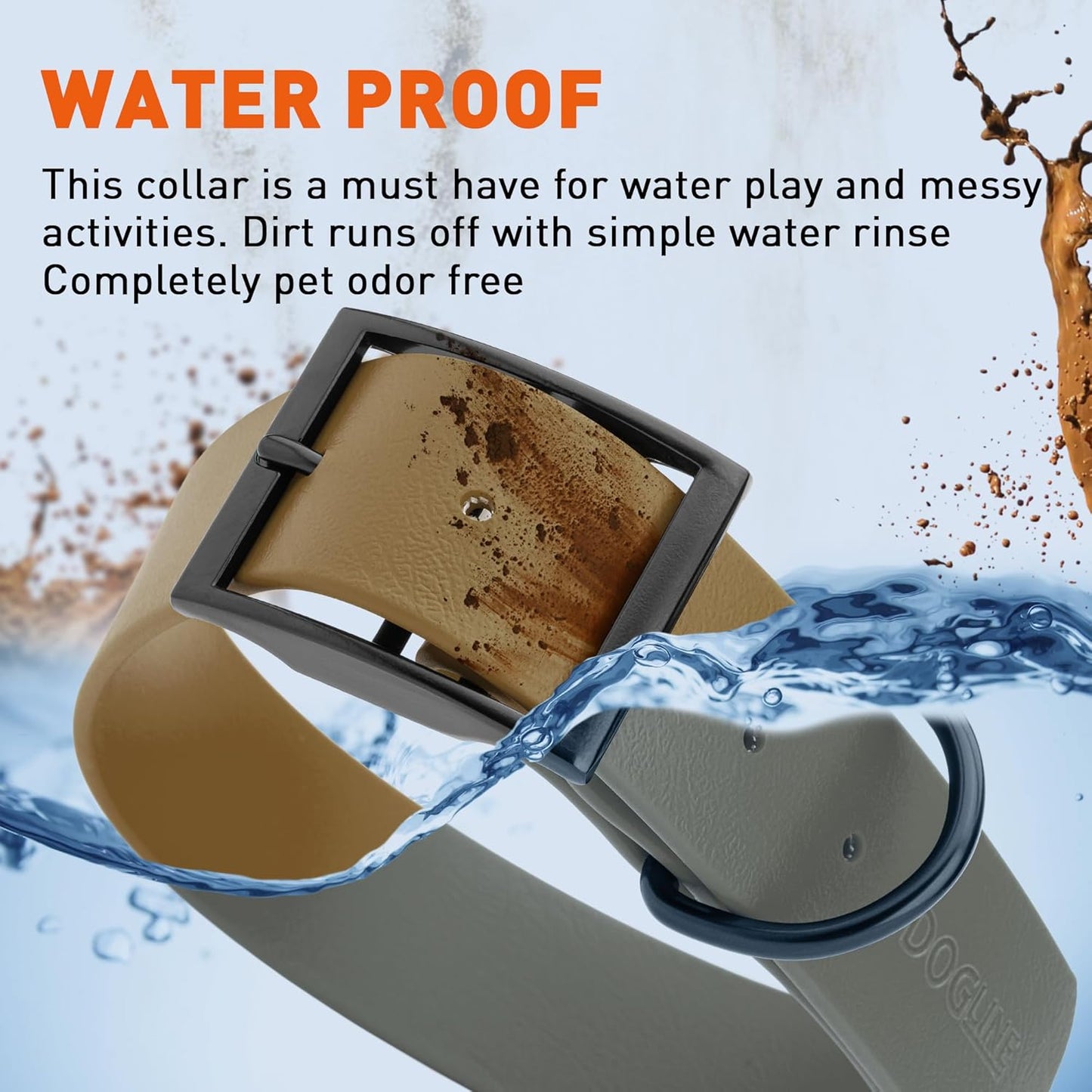 Dogline Biothane Waterproof Dog Collar Strong Coated Nylon Webbing with Black Hardware Odor- Proof for Easy Care Easy to Clean High Performance Fits Small Medium or Large Dogs, Coyote Brown