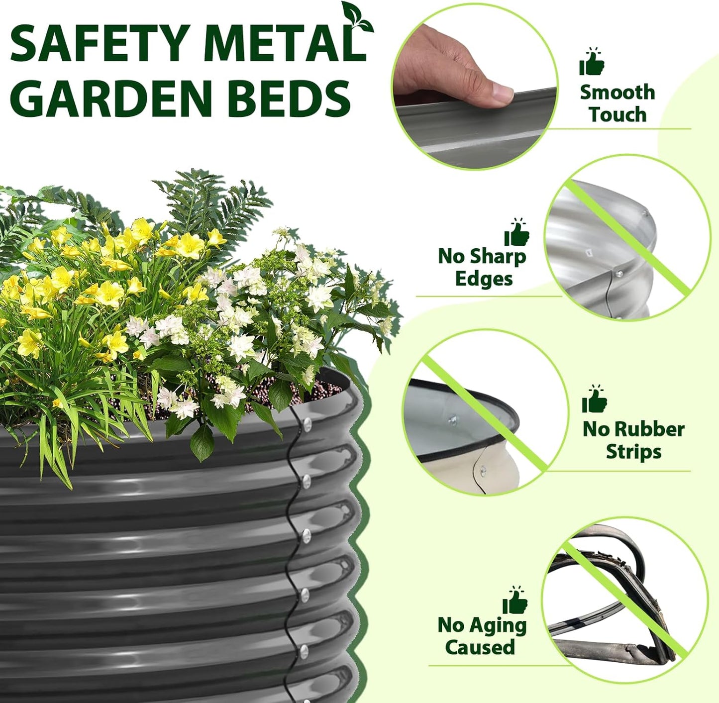 A ANLEOLIFE 6X2X1.5 ft Galvanized Raised Garden Beds Outdoor, Oval Round Metal Planter Box for Planting Vegetables Flowers Herb, Anti-Rust & Easy-Setup, Quartz Grey