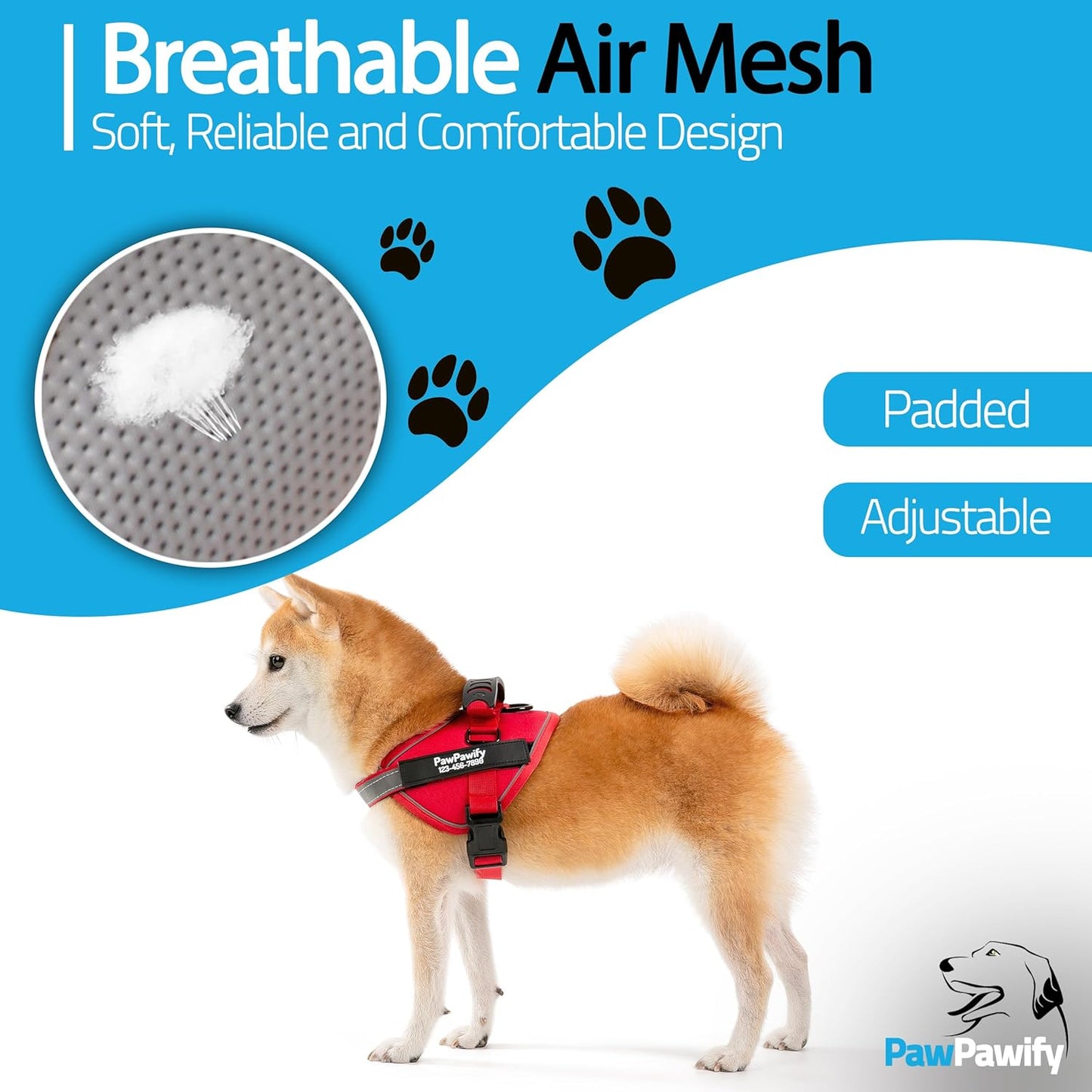 PawPawify Custom No Pull Dog Harness with Name and Phone Number, Heavy Duty Personalized Pet Vest to Prevent Tugging, Pulling, or Choking, Training and Walking (New Red, XS (5-9LBS))