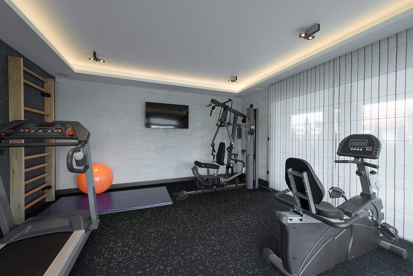 Playsafer Genaflex Rubber Gym Floor Mat, Heavy Duty Commercial Protective Gym Flooring Roll - 8mm Thick (10% Blue, 4' X 10')