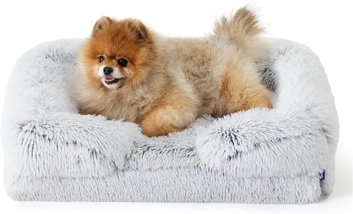 Bedsure Orthopedic Dog Beds for Small Dogs - Washable Small Dog Cat Bed Waterproof, Comfort Pet Couch Sofa with Washable Removable Cover, Pets Bed with Nonskid Bottom, Long Faux Fur-Misty Grey, 24"
