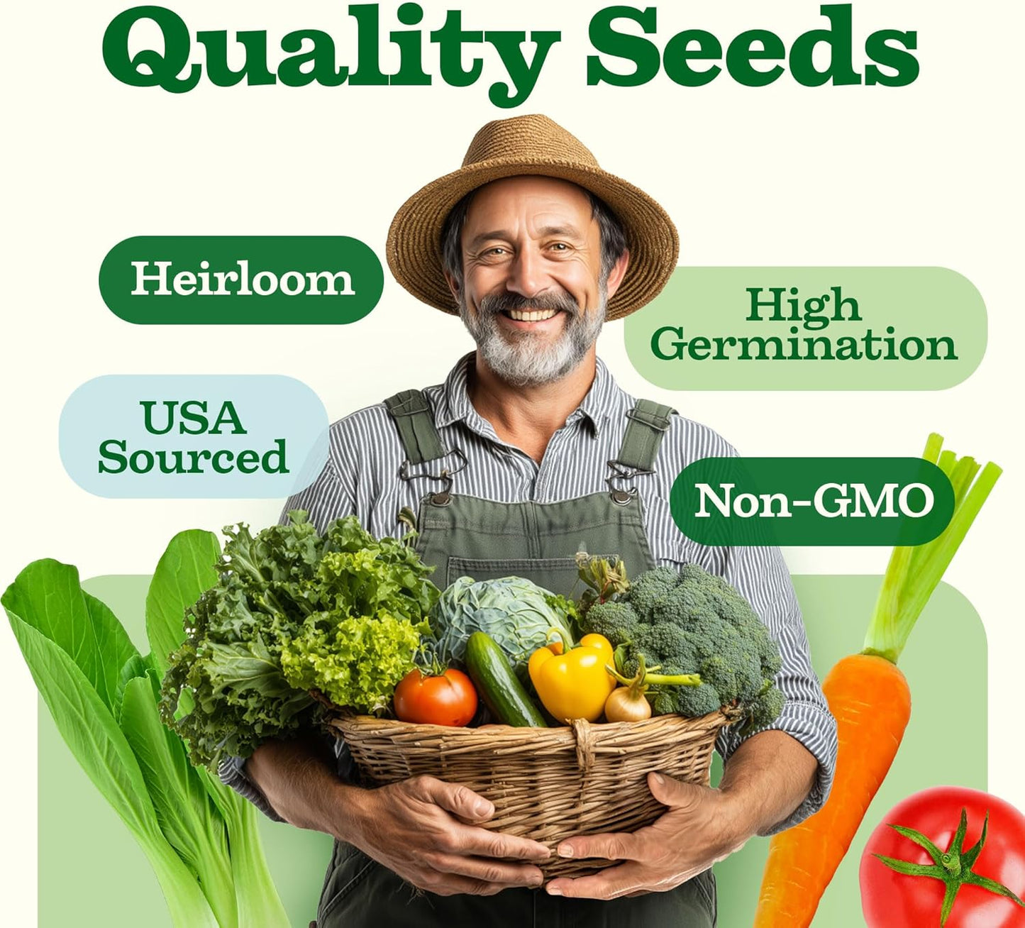HOME GROWN 𝗨𝗦𝗔 𝗣𝗥𝗘𝗠𝗜𝗨𝗠 55 Vegetable Seeds Pack 28,000+ Non-GMO Heirloom Seeds for Planting, Spring Fall Winter Garden Kit, Survival Seed Vault for Preppers & Gardeners, Gift for Men & Women