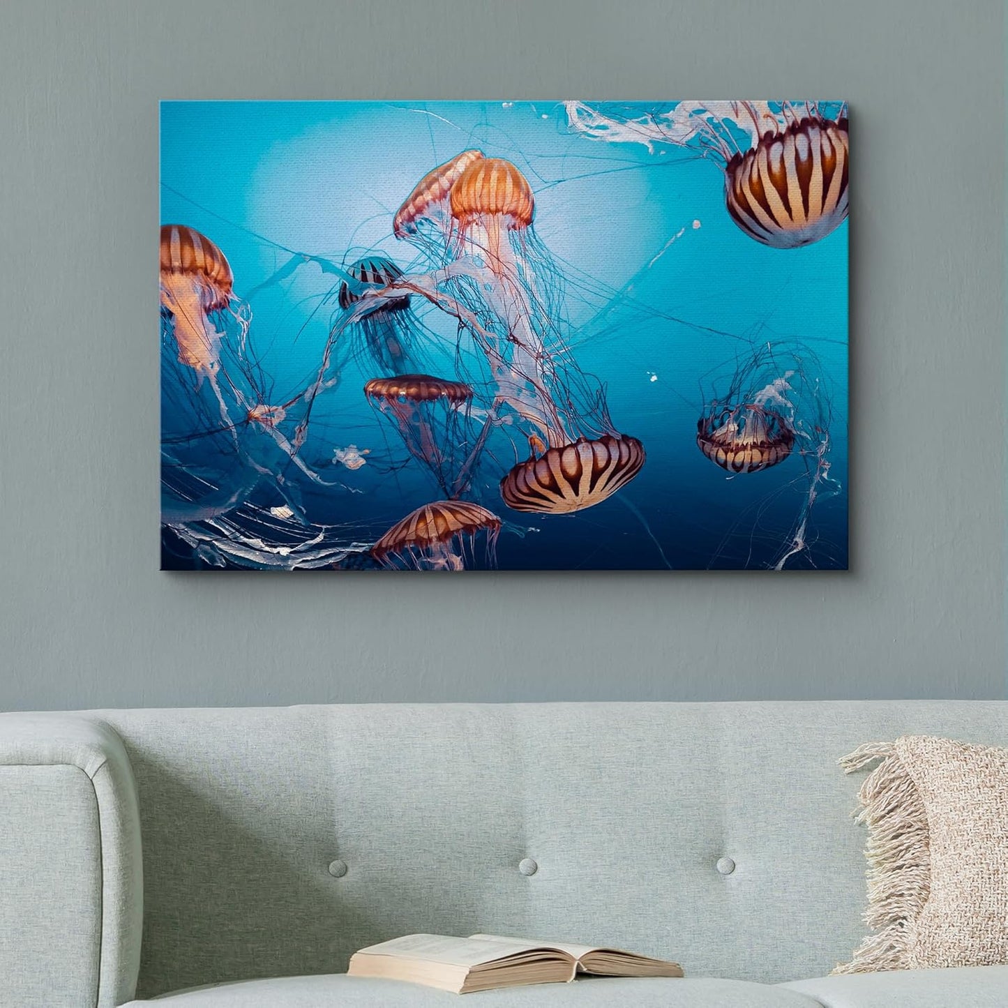 wall26 Canvas Print Wall Art Tiger Stripe Jellyfish Underwater Ocean Sea Nature Animals Photography Realism Rustic Scenic Landscape Wilderness Colorful for Living Room, Bedroom, Office - 32"x48"