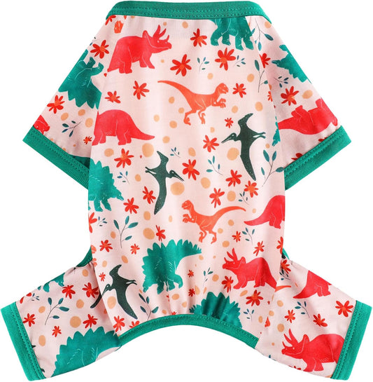 Dog Pajamas Small Sized Dogs Stretchable Summer Dog Clothes Pjs 4 Legs Girl Boy Cute Soft Puppy Outfits Doggie Cat Jammies Jumpsuit Sleeper for Pet, Dinosaur, XS
