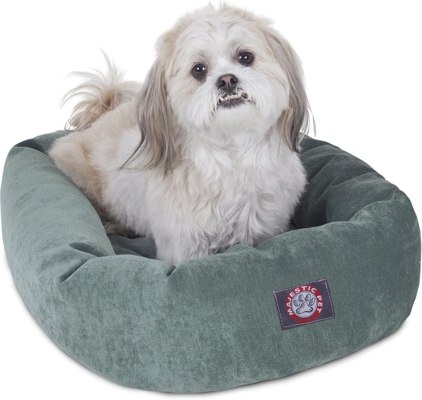 Majestic Pet 24 Inch Micro Velvet Calming Dog Bed Washable – Cozy Soft Round Dog Bed with Spine for Head Support - Fluffy Donut Dog Bed 24x19x7 (inch) – Round Pet Bed Small – Azure