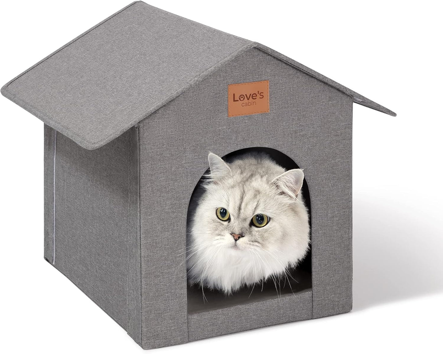 Love's cabin Outdoor Cat House Weatherproof, Insulated Feral Cat House Outdoor for Winter, Waterproof Outside House for Indoor Cats, Shelter with Removable Soft Cushion,Grey