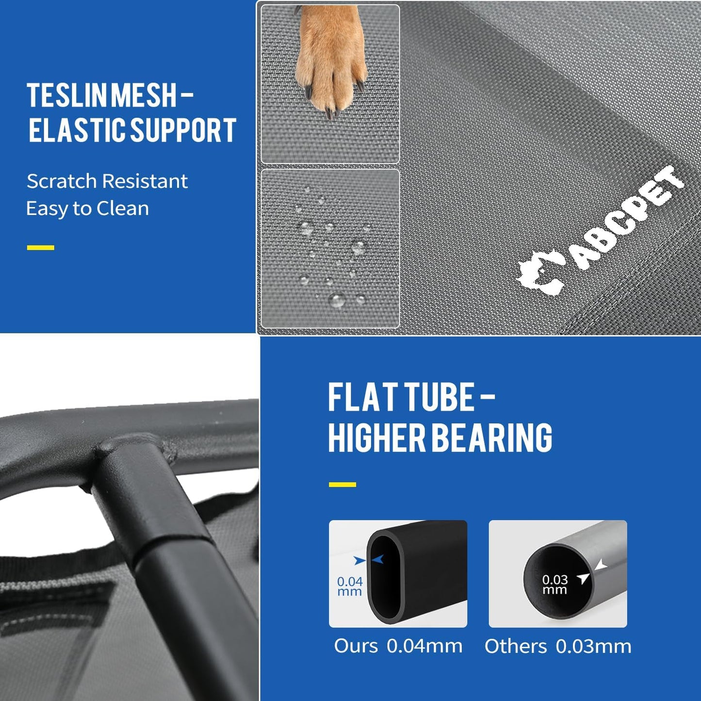 Elevated Dog Bed, Outdoor Dog Bed Large Raised Cooling Pet Beds Cots Waterproof Stable and Easy Assembly, Teslin Fabric with 1.2mm Thick Iron Frame, Breathable, Ultra-Sturdy，Grey, 42”*28“*8”