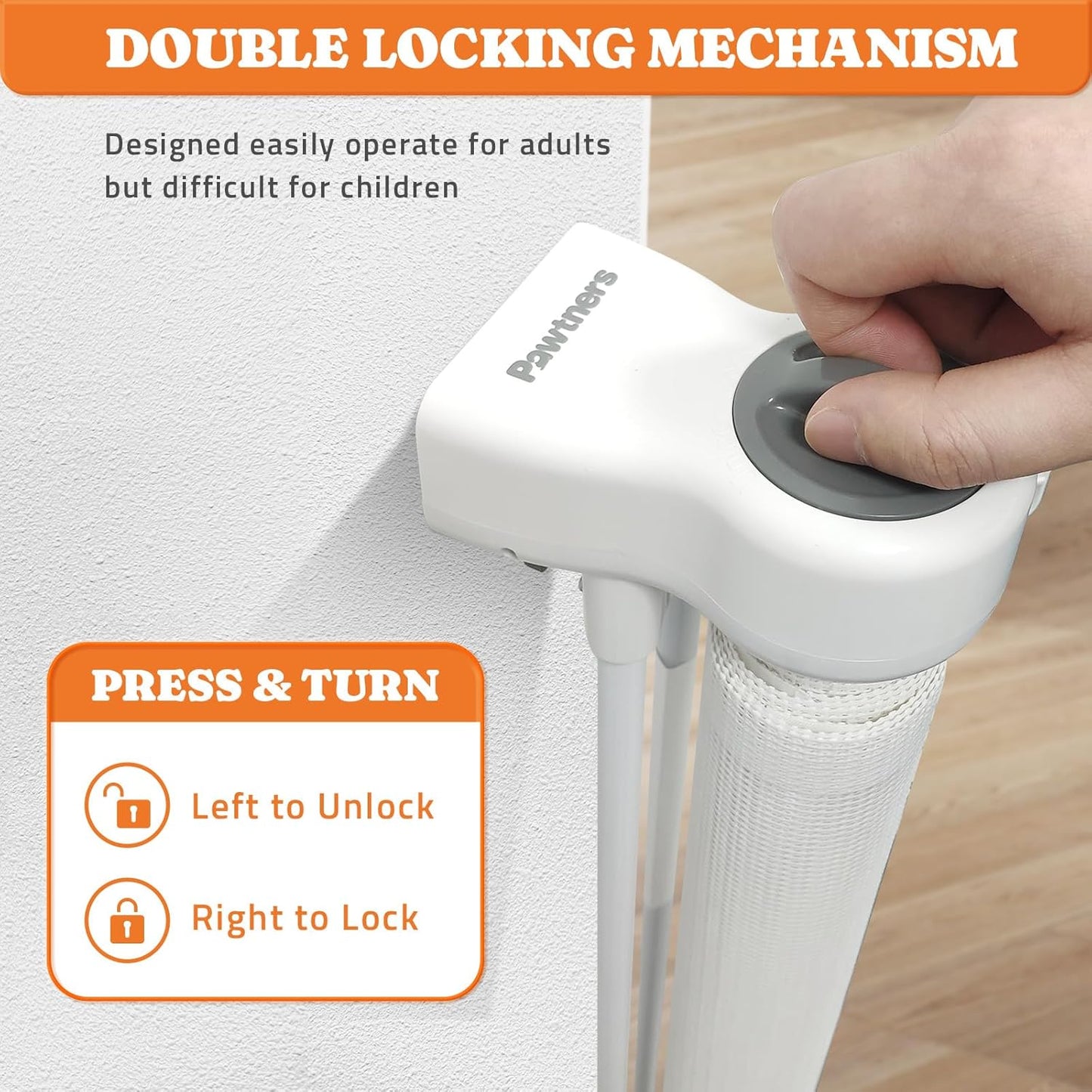 Pawtners Retractable Baby Gates Extra Wide, 41" Tall Extends up to 120" Wide, Dog Gate Indoor with Cat Door for Stairs, Pet Gate with Support Rods for Doorways Hallways Indoor & Outdoor-White