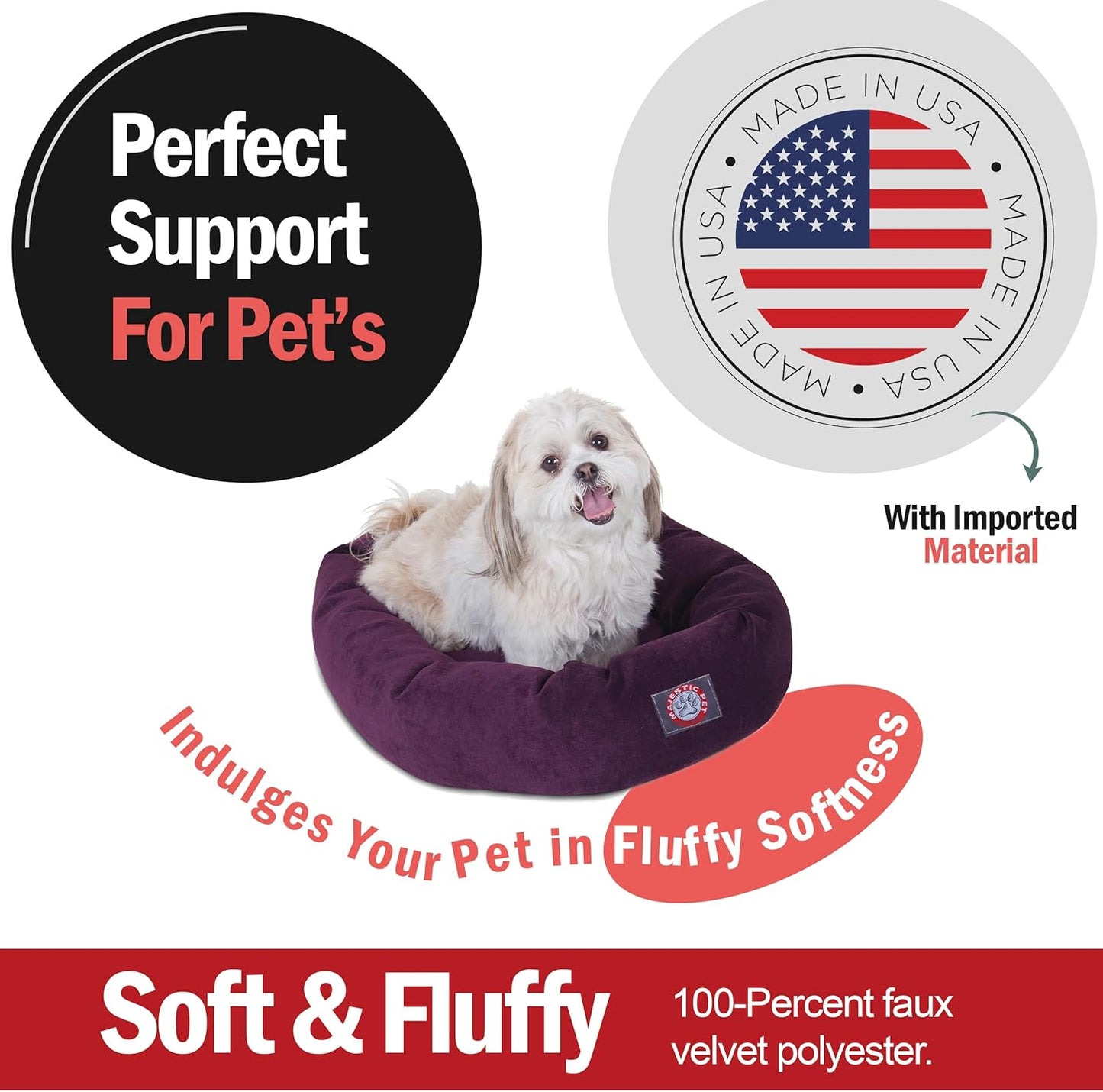 Majestic Pet 24 Inch Micro Velvet Calming Dog Bed Washable 24x19x7 (Inch) – Cozy Soft Round Donut Dog Bed with Spine for Head Support - Pet Bed Small – Aubergine