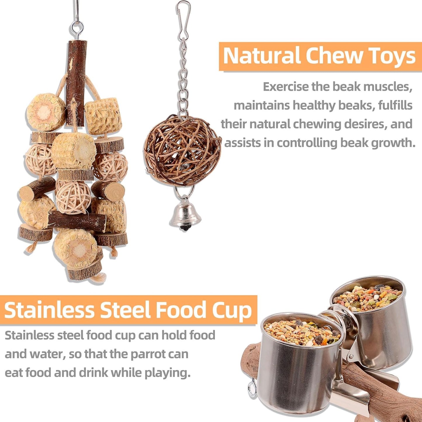 Natural Grape Wood Bird Parakeet Playground - Perch Stand for Parakeets, Cockatiels, and Small Birds Toys