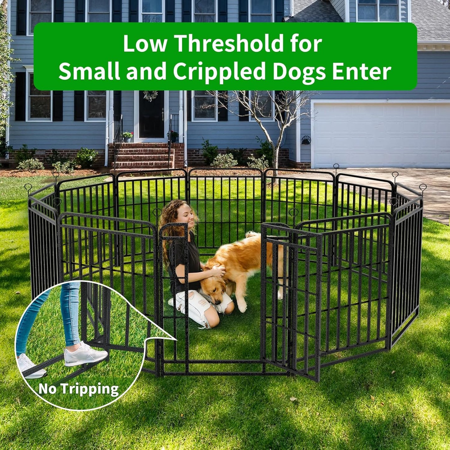 Dog Playpen Outdoor 16 Panels Heavy Duty Dog Fence 32" Height with Thick Pipe Anti-Rust with Doors Portable for RV Camping Yard, Total 36FT, 103 Sq.ft, Snowy Black