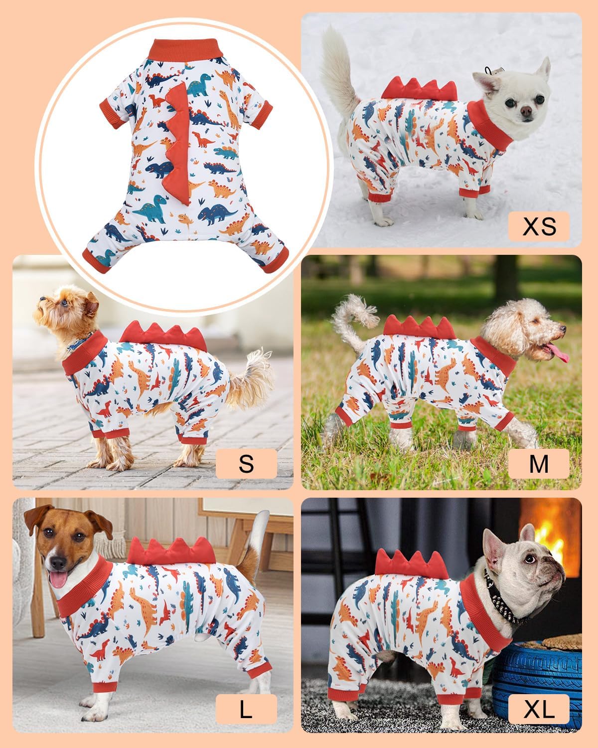 CuteBone Dinosaur Costume Dog Pajamas, Stretchy Spandex Crystal Velvet Sleepwear Coat for Small Dogs, Soft & Warm Pet Outfit Clothes for Cold Weather, Cozy Pullover Design COSP02XS