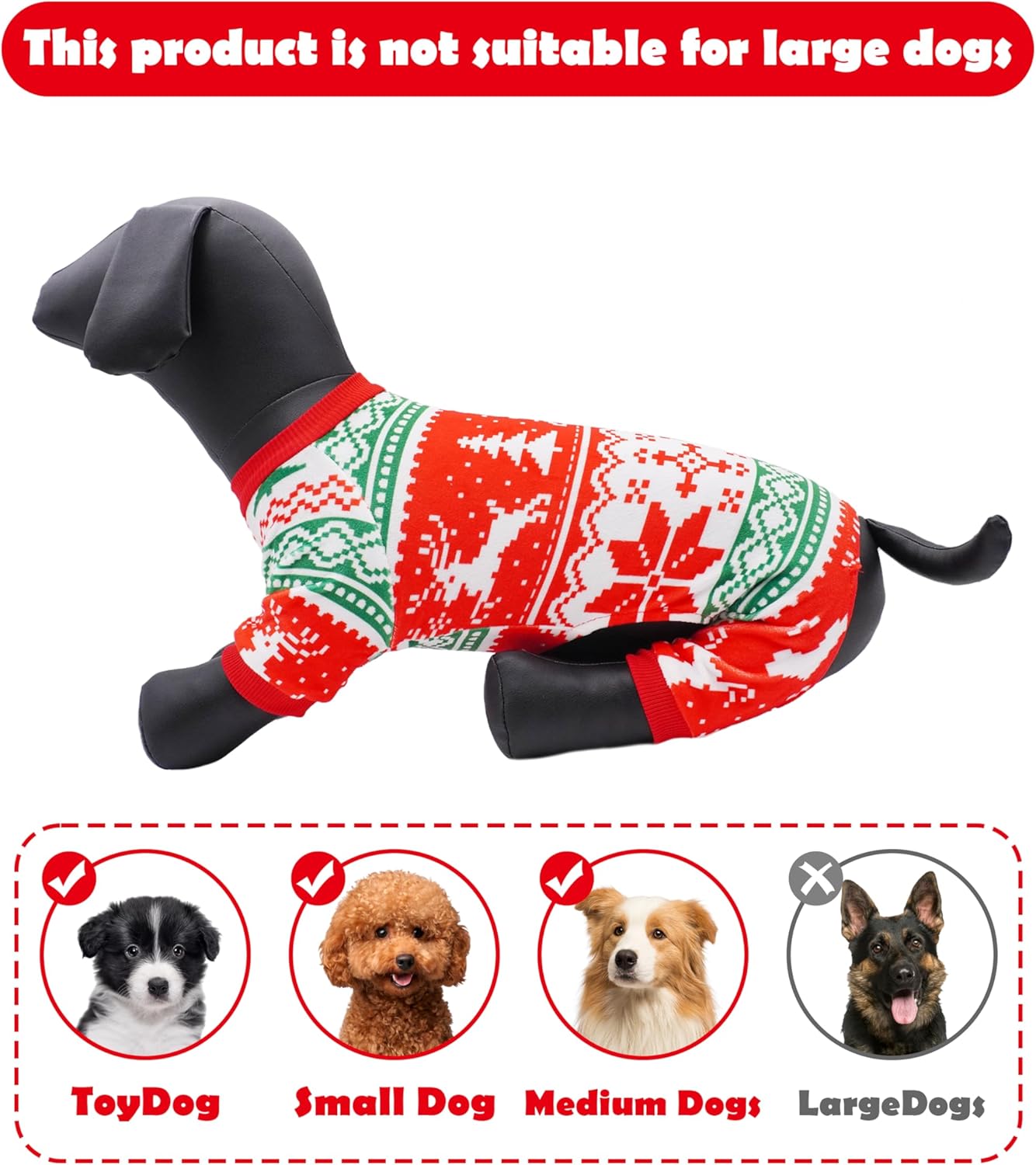 PET SHOW 4 Pack Christmas Small Dog Pajamas Holiday Dog Clothes for Medium Dogs Girl Boy Soft Stretchy PJs Xmas Jumpsuit Puppy Cats Onesies Red Green Outfits with Sleeve Pets Dachshund Costume L