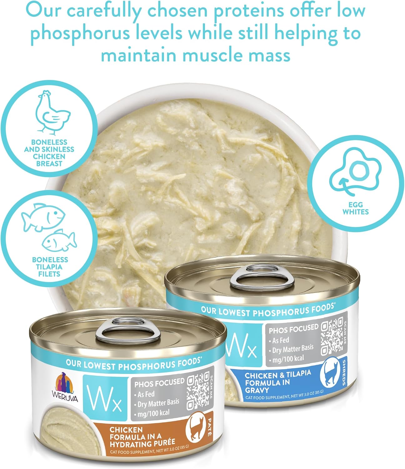 Weruva Wx Phos Focused, Tilapia & Chicken Formula in a Hydrating purée, 3oz Can (Pack of 12)
