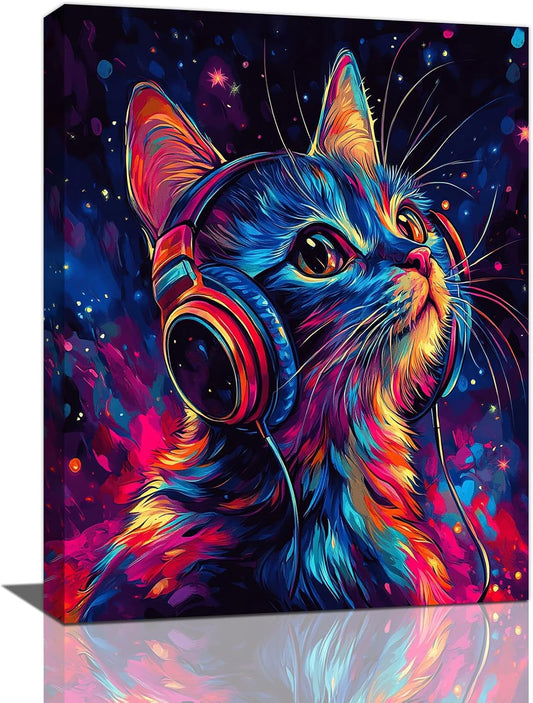 Cat Wall Art Canvas Fantastic Animal Wall Decor Prints Framed Painting Colorful Pictures Gifts Artwork for Bathroom Living Dining Kitchen 16"x20"