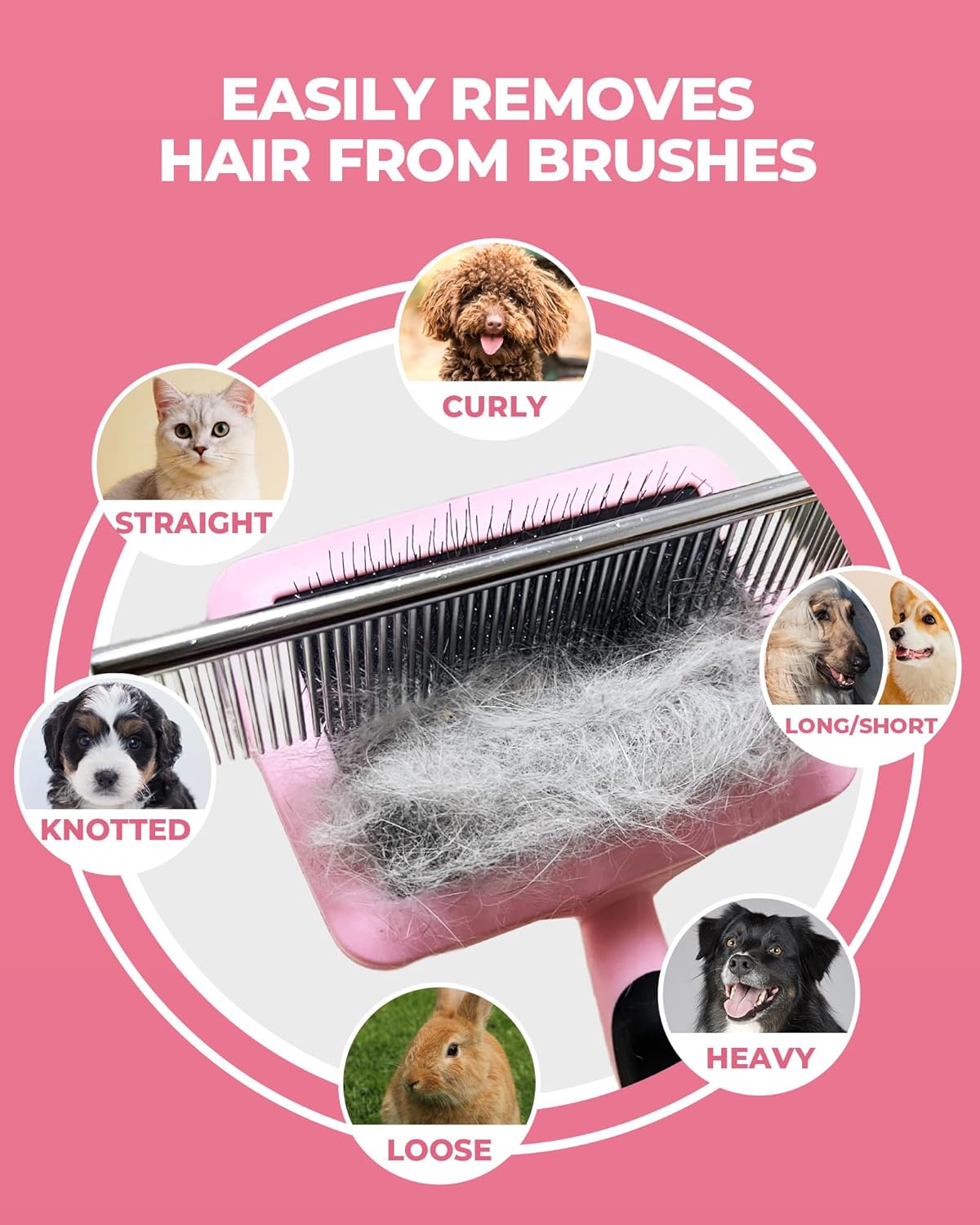 Dog Brush for Shedding Grooming,6 Pack Long-Pin Brush Set for Long Haired Dog Cat Goldendoodles Poodles Doodles Pink