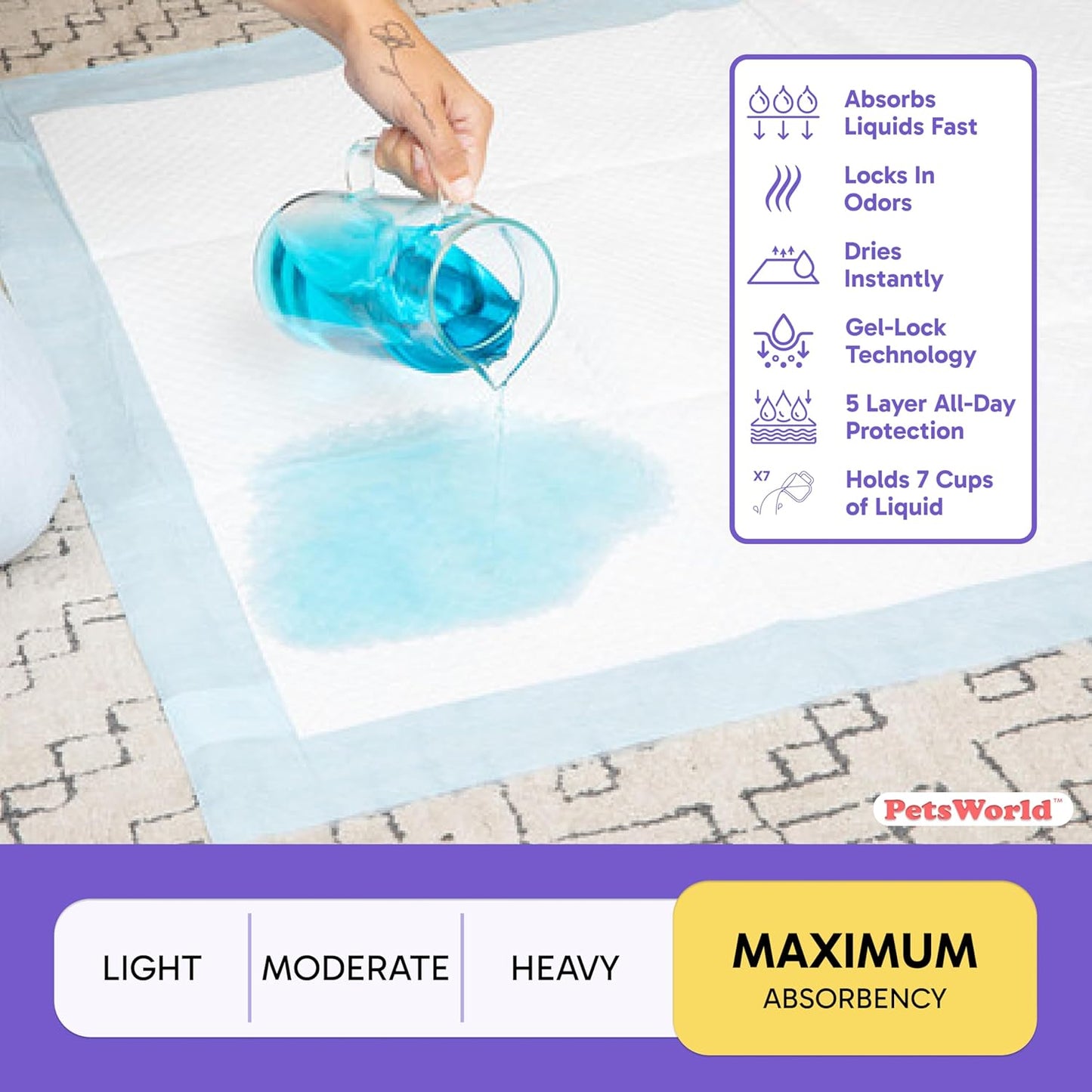 PETSWORLD Enormous Dog Training & Potty Pads, 37x54 inch - Tear Resistant with Strong Leak-Proof Backing, Optional Adhesive Tape, 400 Count