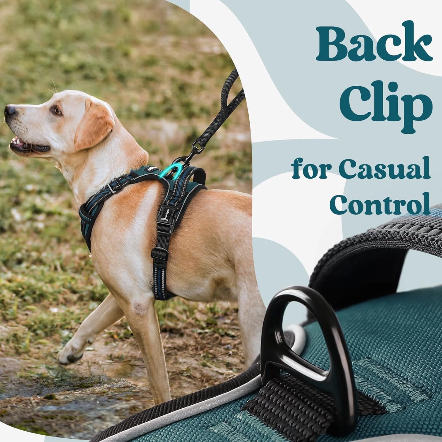 rabbitgoo Dog Harness for Large, No Pull Pet Harness with 3 Buckles, Adjustable Soft Padded Vest with Control Handle, Walking Reflective Pet Vest for Large Dogs, Blue Coral, L