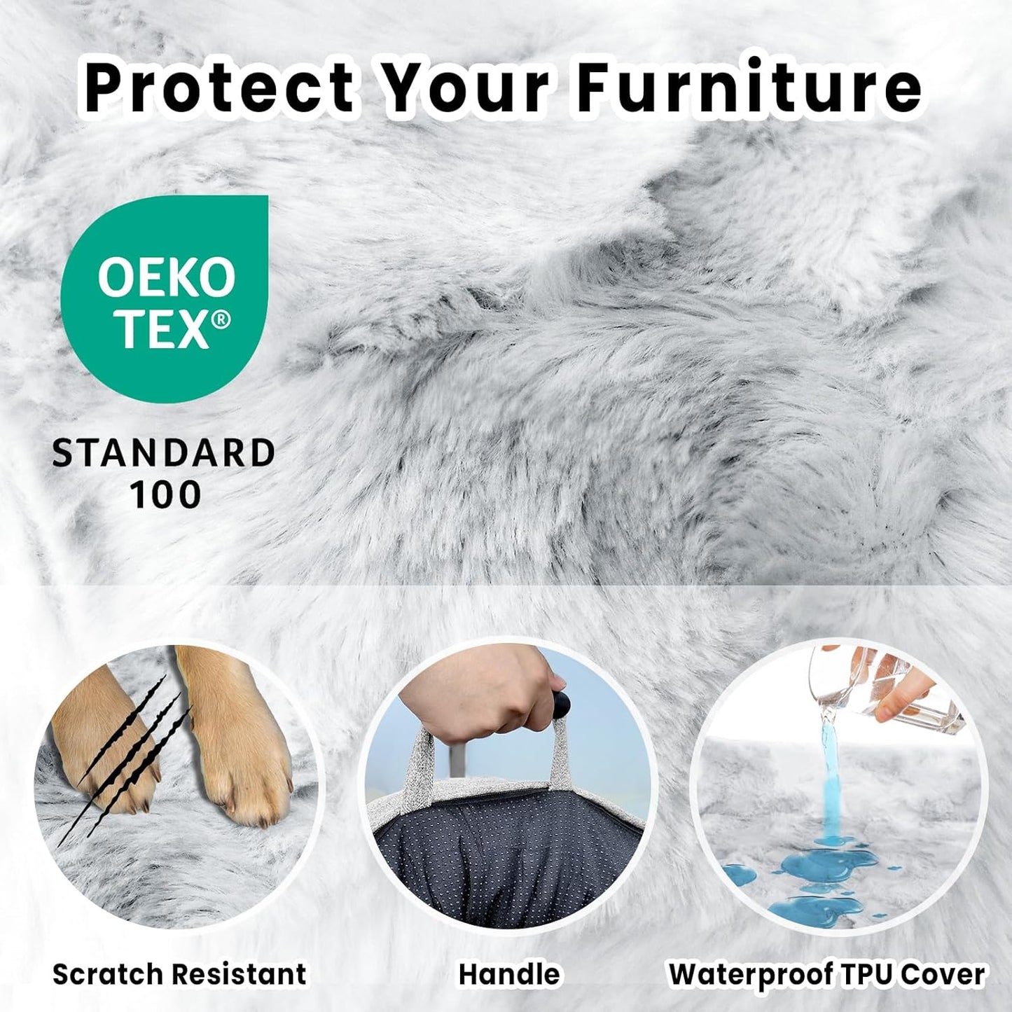 Calming Dog Couch Bed for Medium Dogs/Cats, 35 x 31 inch Waterproof Removable Pet Mat Couch Cover for Furniture Protector, Non-Slip Fluffy Pelsbarn Dog Bed for Couch, Sofa - Tie-Dye Grey