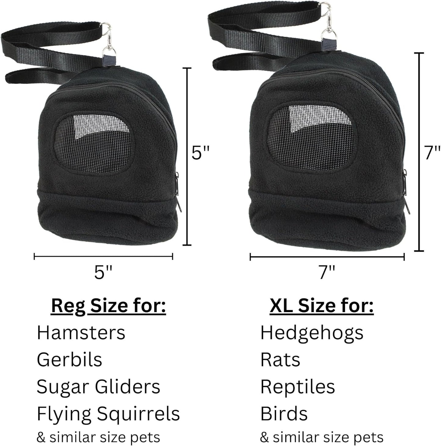 Kucci Carry Pouch - Fleece Travel Bonding Carrier Bag - for Sugar Gliders, Squirrels, Marmosets, Hamsters, Rodents, Rats, Reptiles & Other Small Pets (Regular)