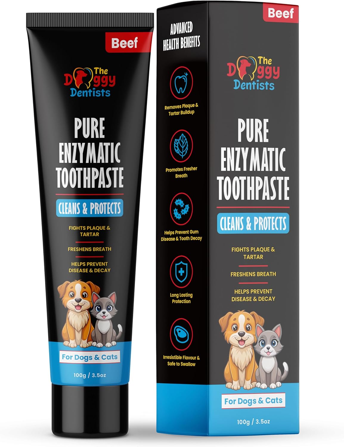 Vet Strength Pure Enzymatic Dog & Cat Toothpaste | 3.5oz Beef Flavor | Enzyme Pet Toothpaste for Tartar Removal, Bad Breath, Teeth Cleaning | Suitable for Puppies & Kittens