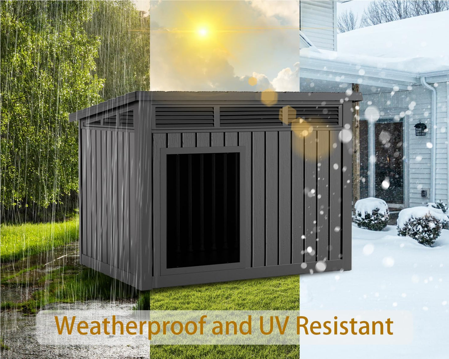 DRATO Dog House for Both Indoor and Outdoor with Weatherproof Roof Removable Floors for Medium to Large Dogs Interior Space (Black, Medium(32.2 * 25.12 * 24.13''))