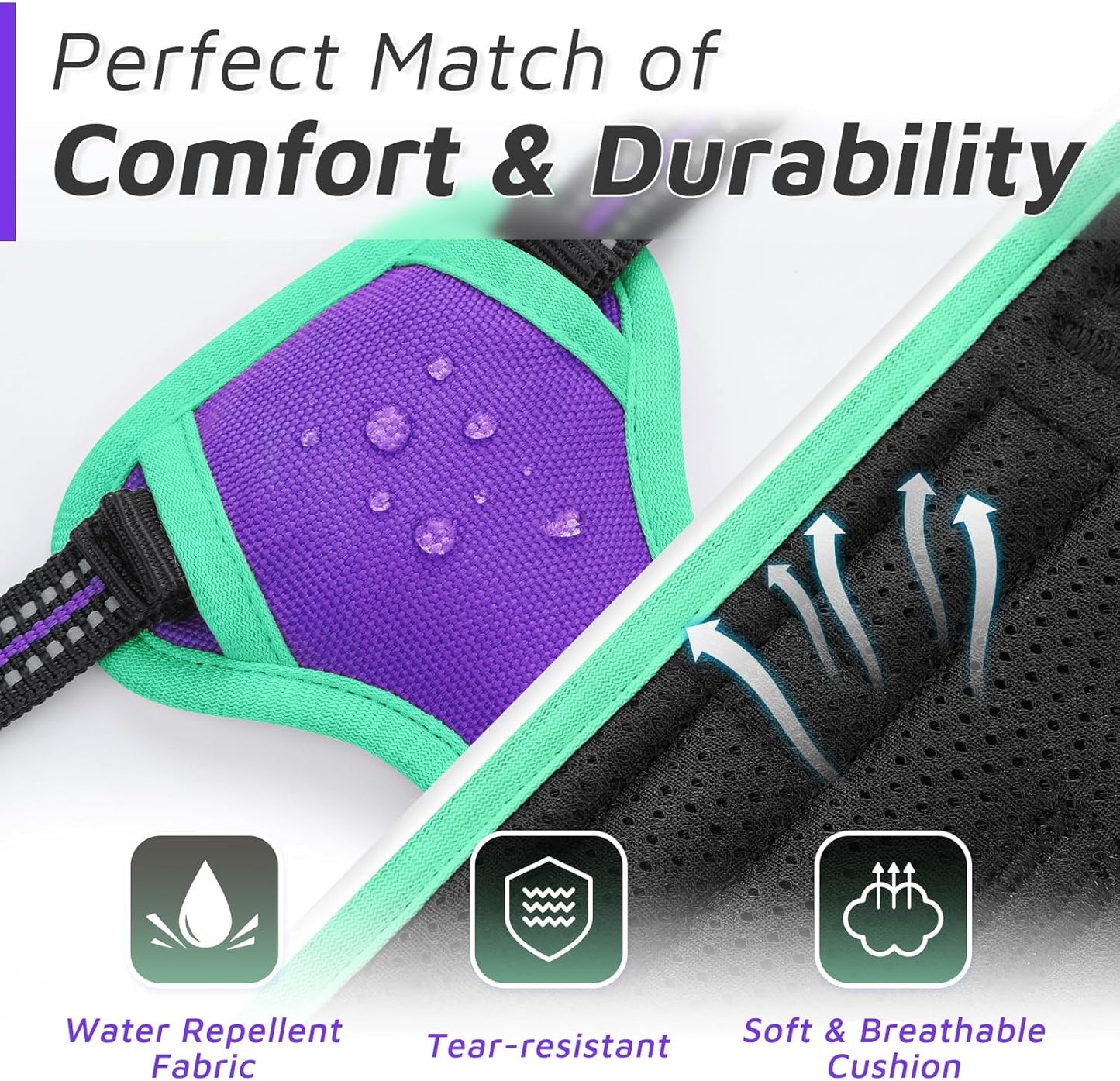 Eagloo Small Dog Harness No Pull, Service Vest with Reflective Strips and Control Handle, Adjustable and Comfortable for Walking, No Choke Pet Harness with 2 Metal Rings, Purple & Green, XS