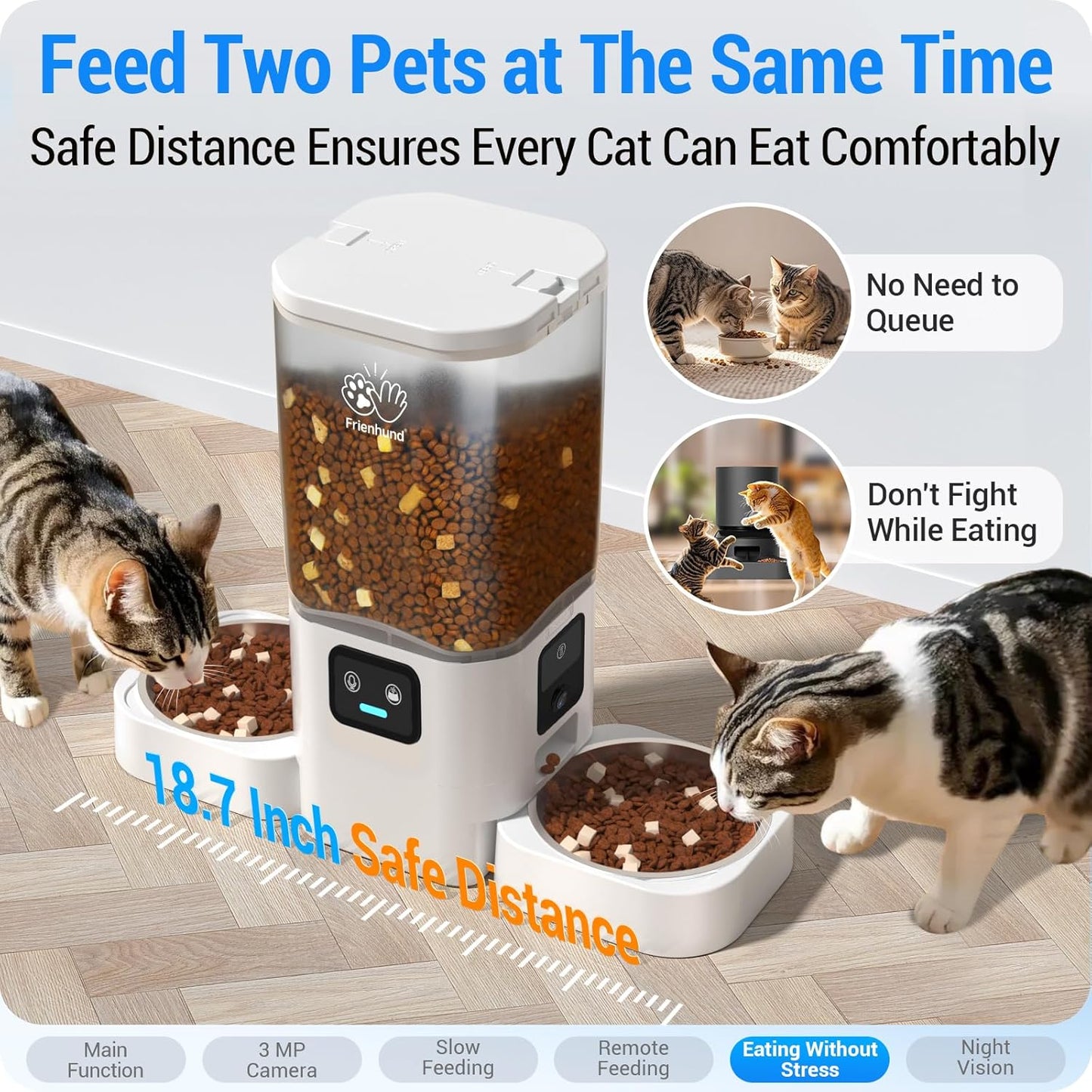 Automatic Cat Feeder with Two HD Camera for 2 Cats: 5G WiFi Automatic Dog Feeder with Night Vision & Slow Feed, 7L Auto Cat Food Dispenser for Multiple Pet, Detachable for Cleaning - 29 Cup