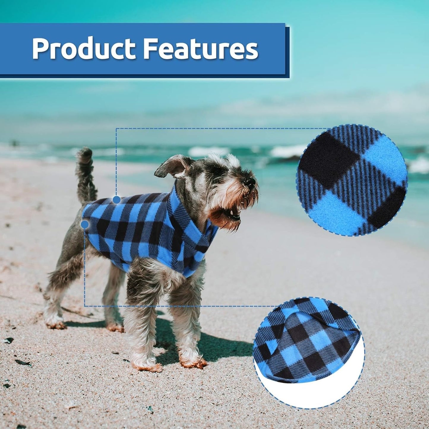 ASENKU Plaid Dog Fleece Vest Pack, Soft & Warm Winter Coat Jacket Pet Clothes for Small & Medium Dogs